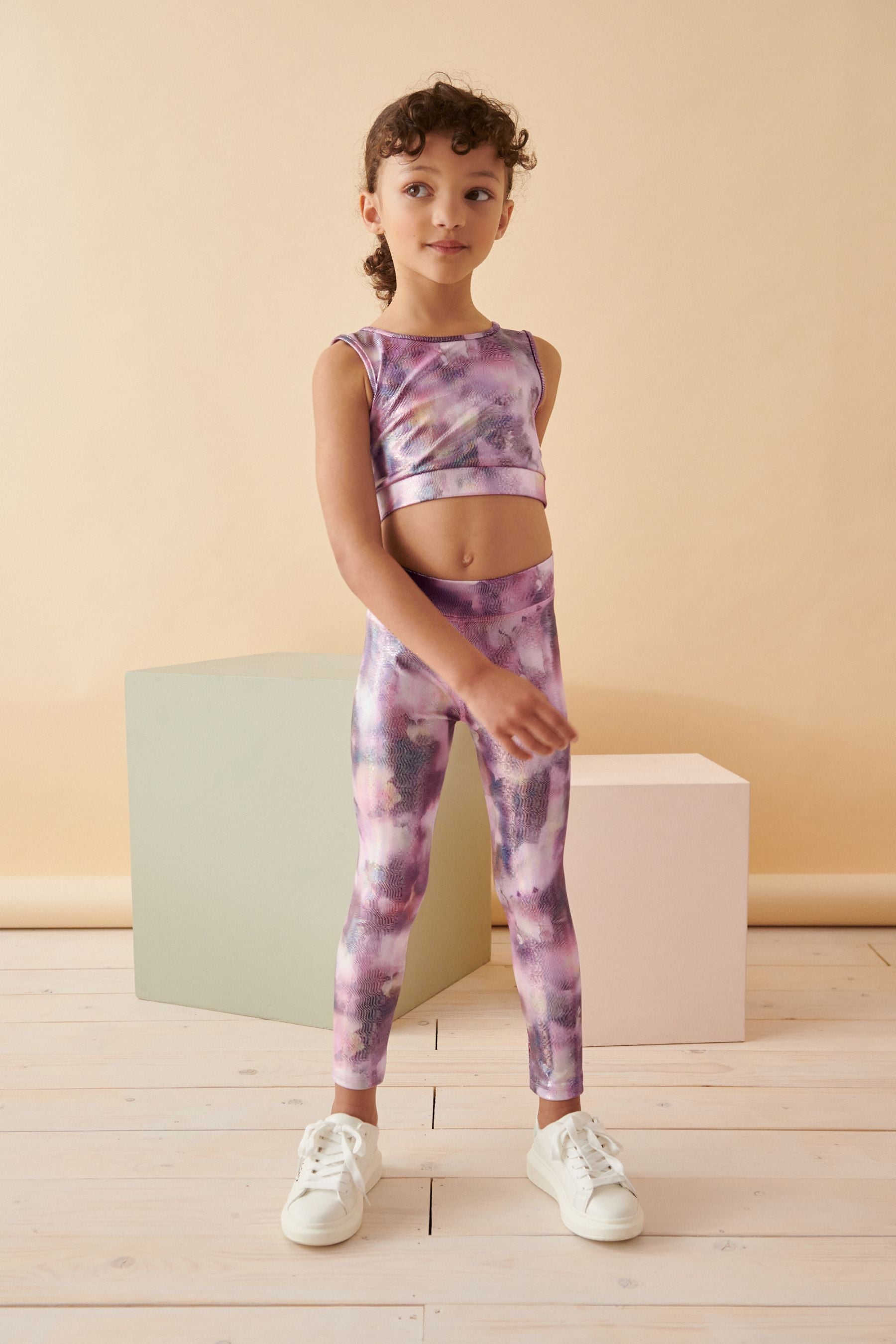 Berry Pink Foil Floral Printed Sports Leggings (3-16yrs)