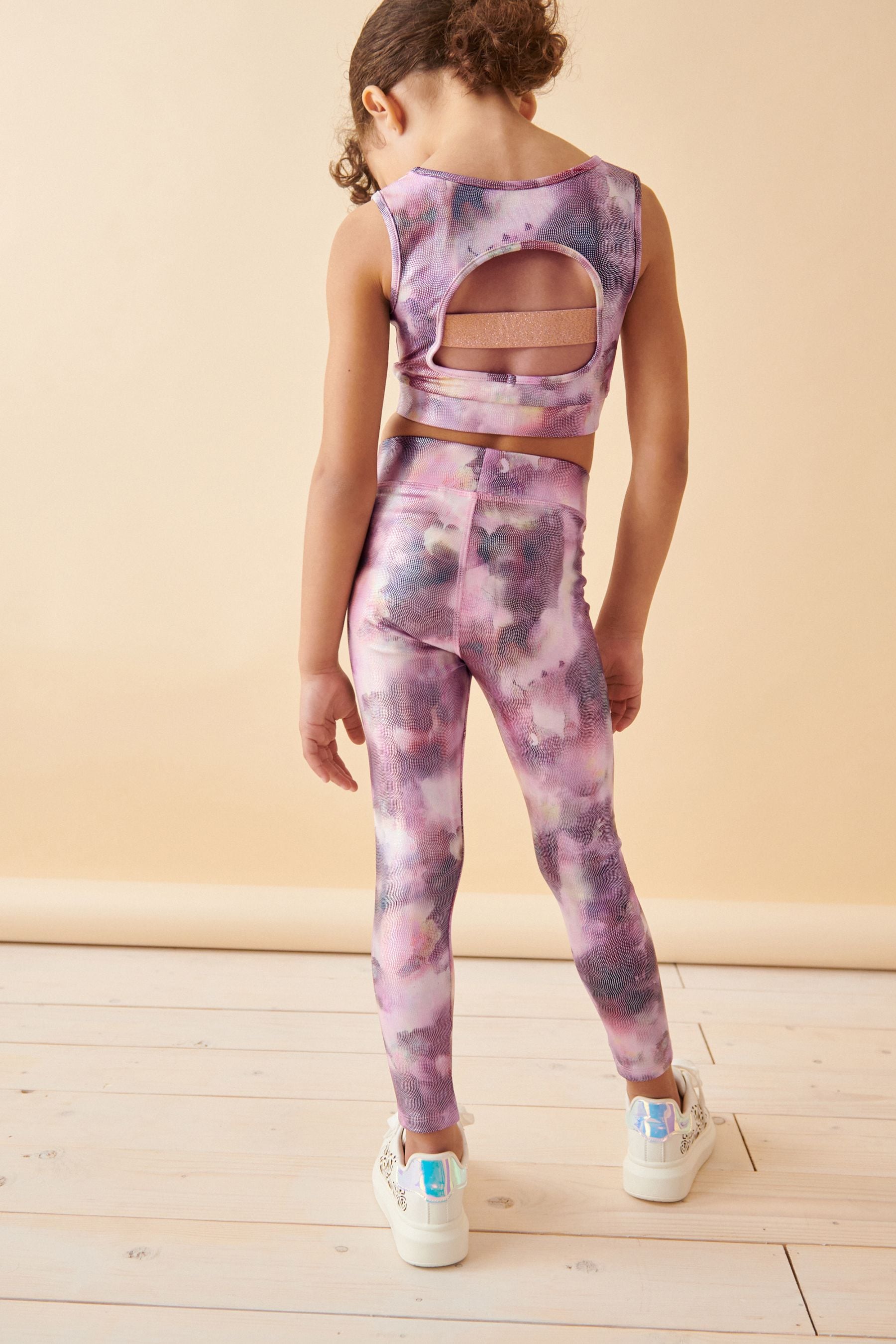 Berry Pink Foil Floral Printed Sports Leggings (3-16yrs)