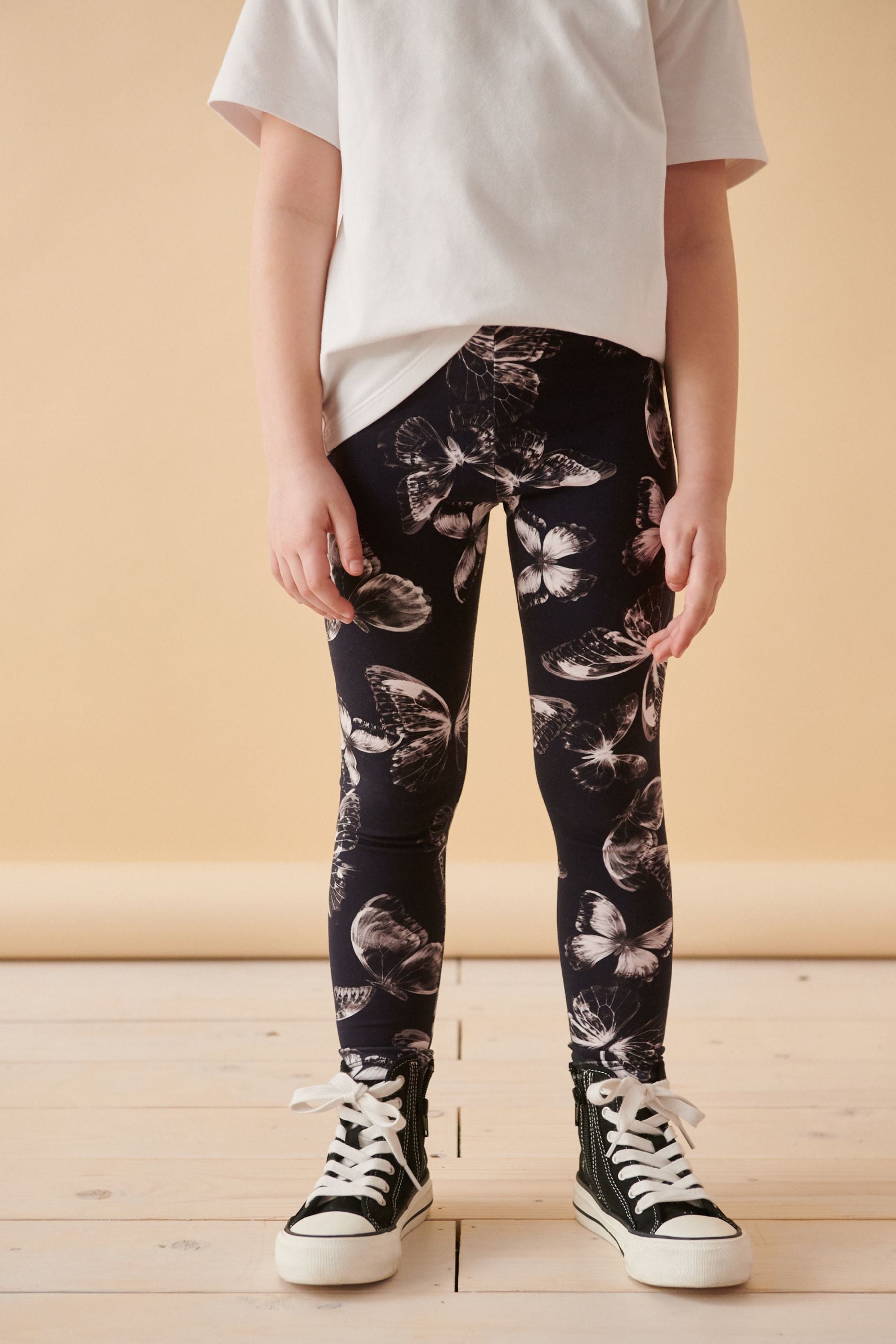 Black/White Butterfly Printed Leggings (3-16yrs)