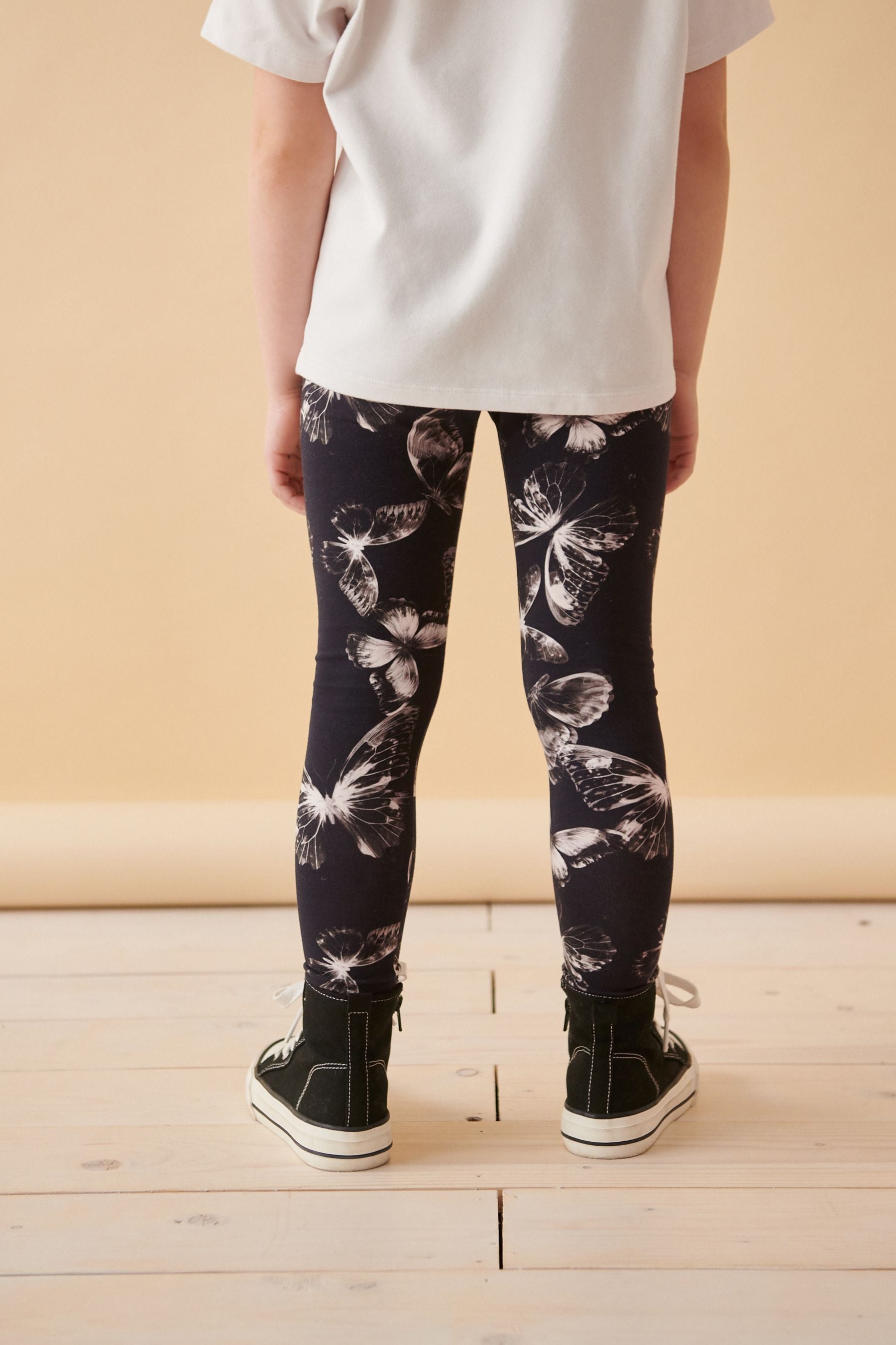 Black/White Butterfly Printed Leggings (3-16yrs)