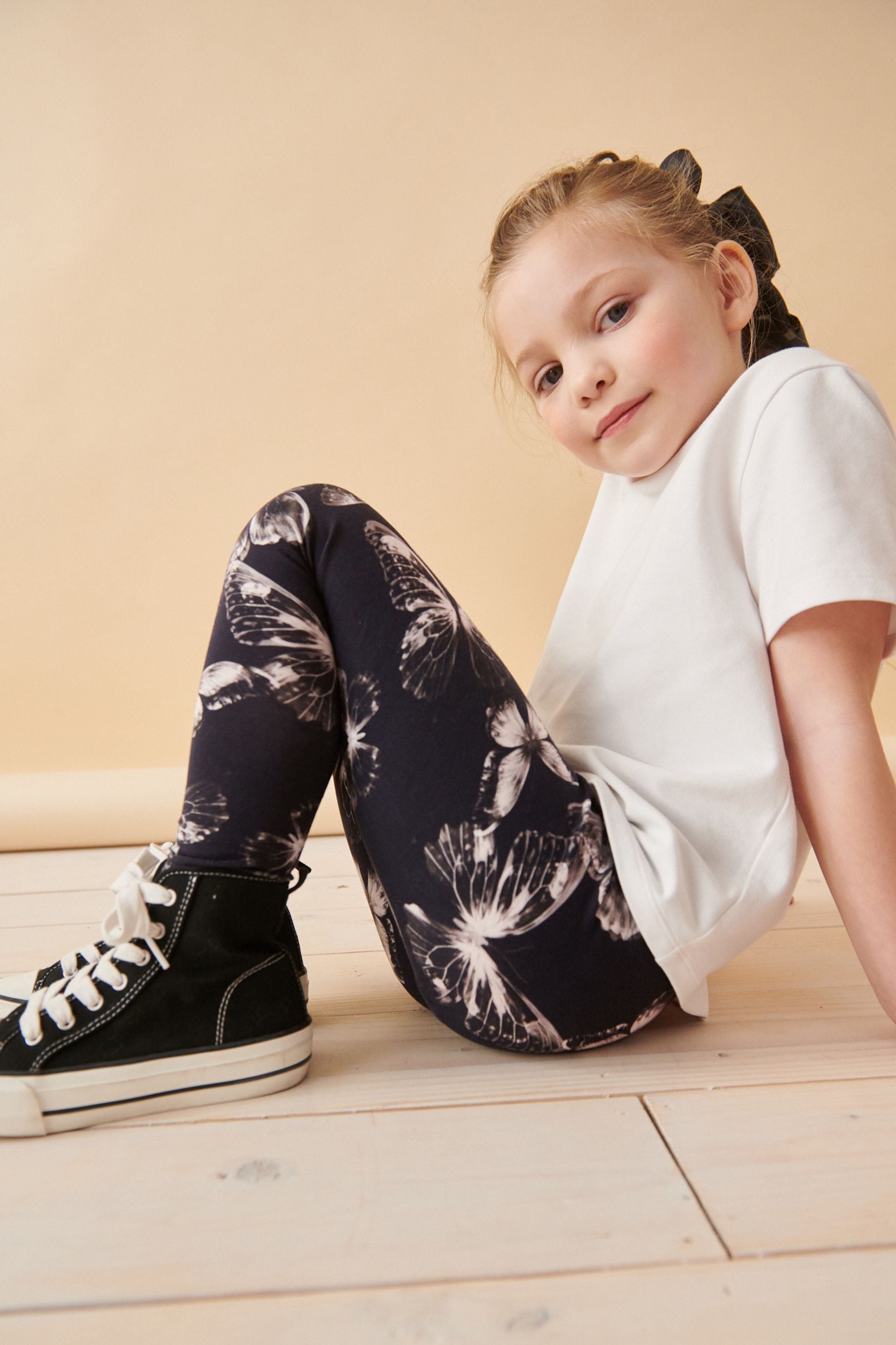 Black/White Butterfly Printed Leggings (3-16yrs)