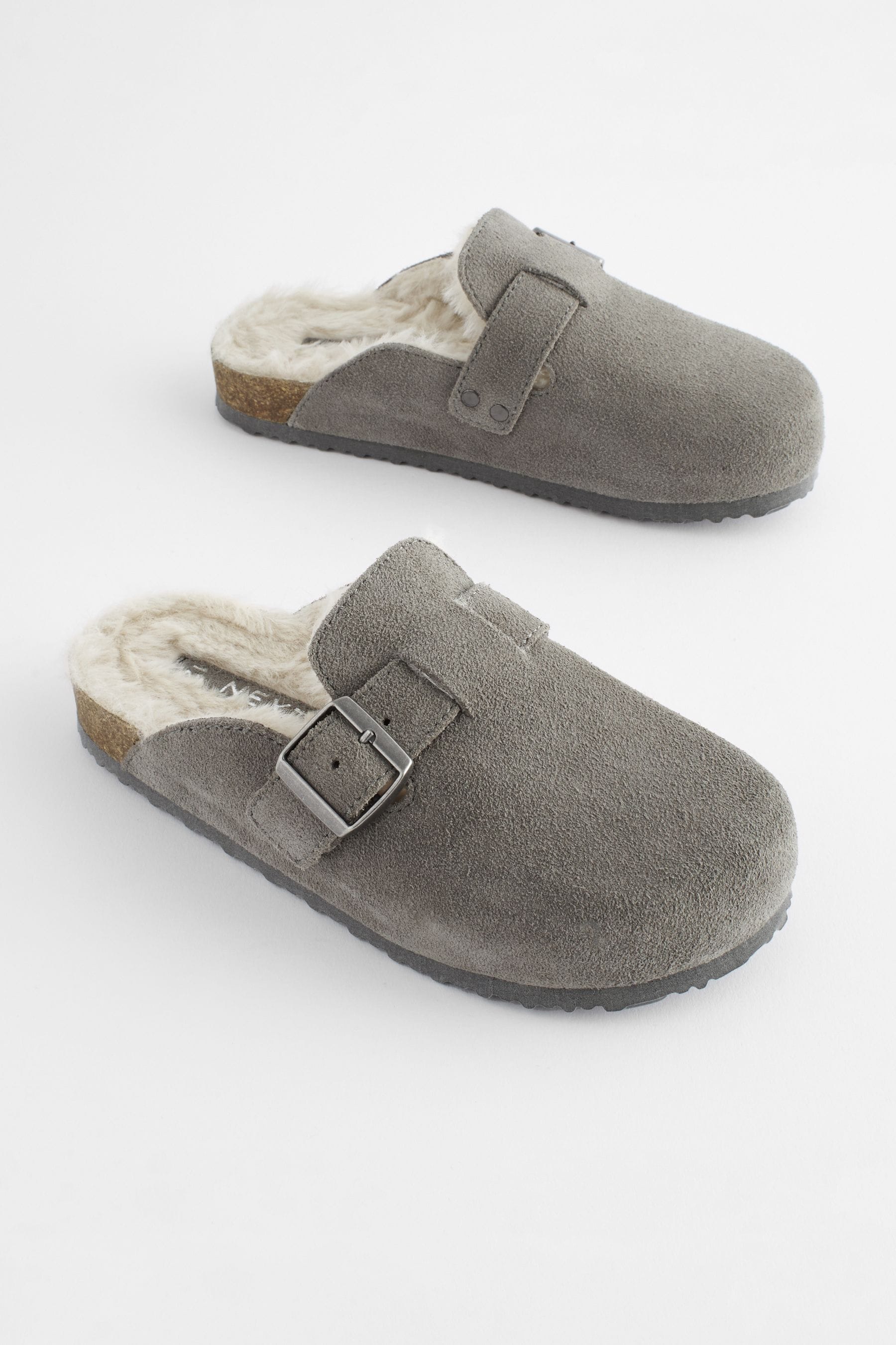 Grey Suede Faux fur lined Slip On Clogs