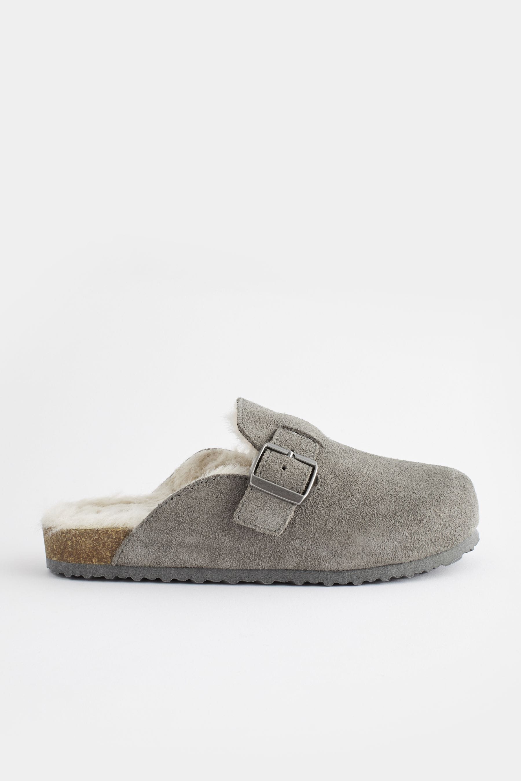 Grey Suede Faux fur lined Slip On Clogs