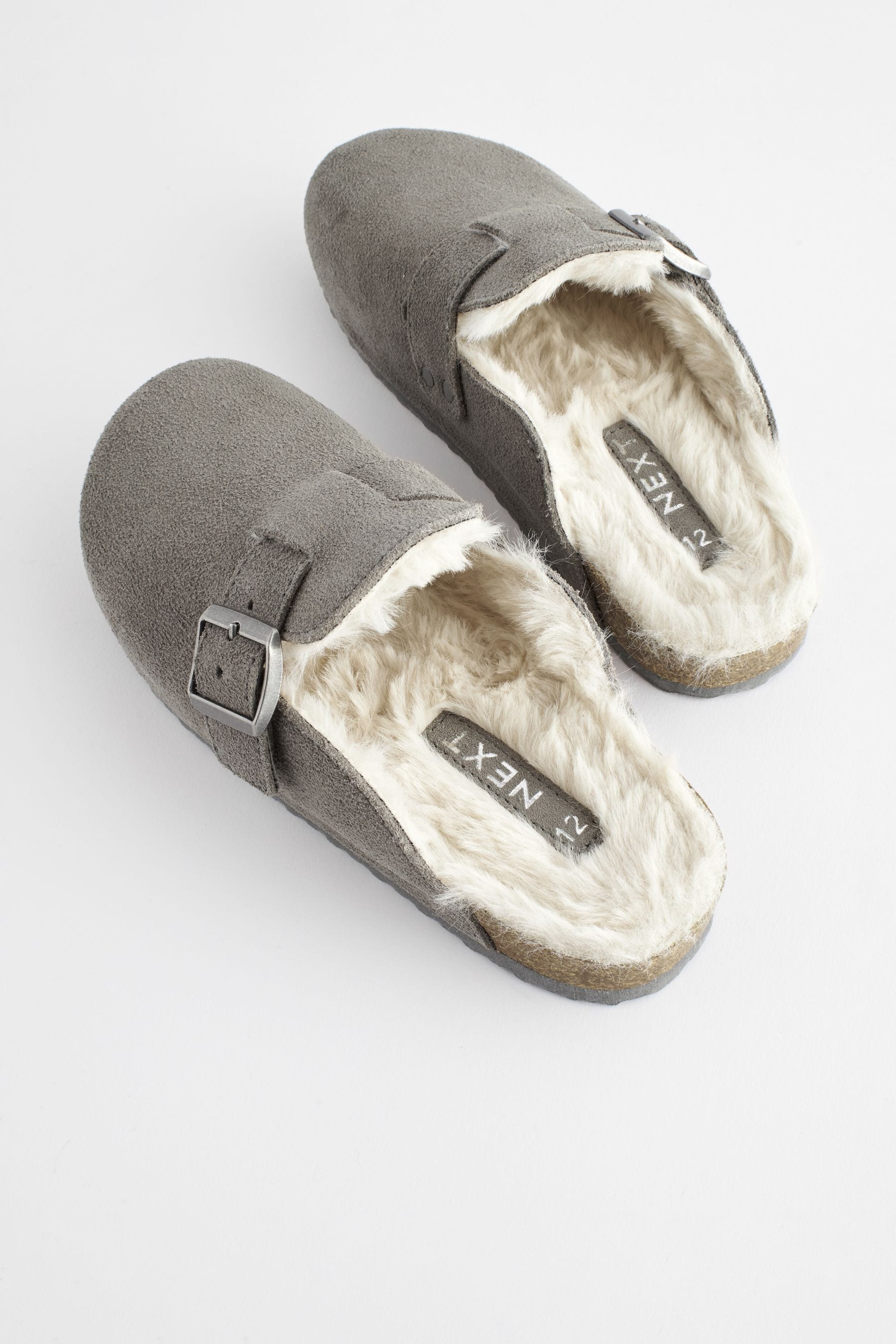 Grey Suede Faux fur lined Slip On Clogs