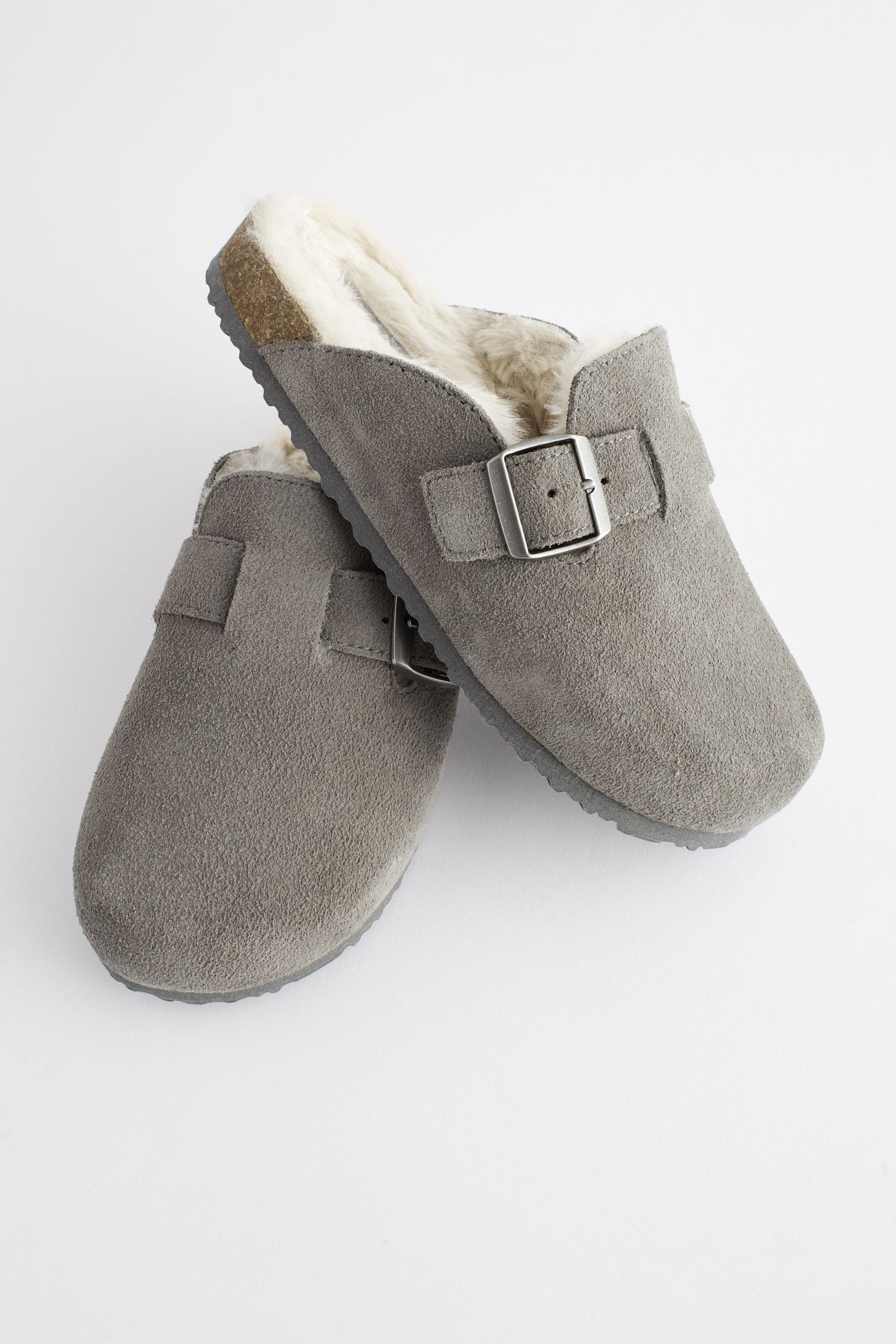 Grey Suede Faux fur lined Slip On Clogs