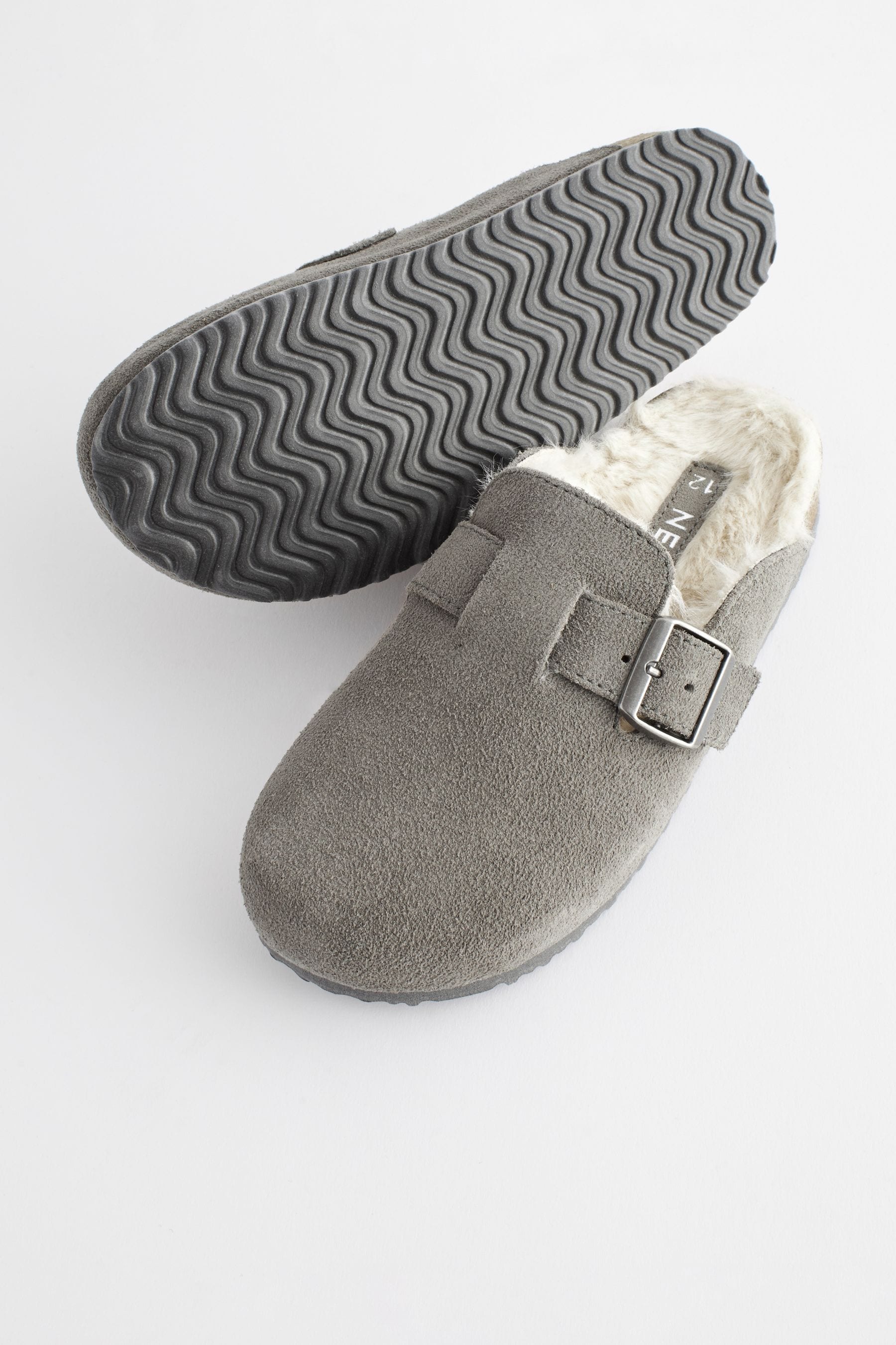 Grey Suede Faux fur lined Slip On Clogs