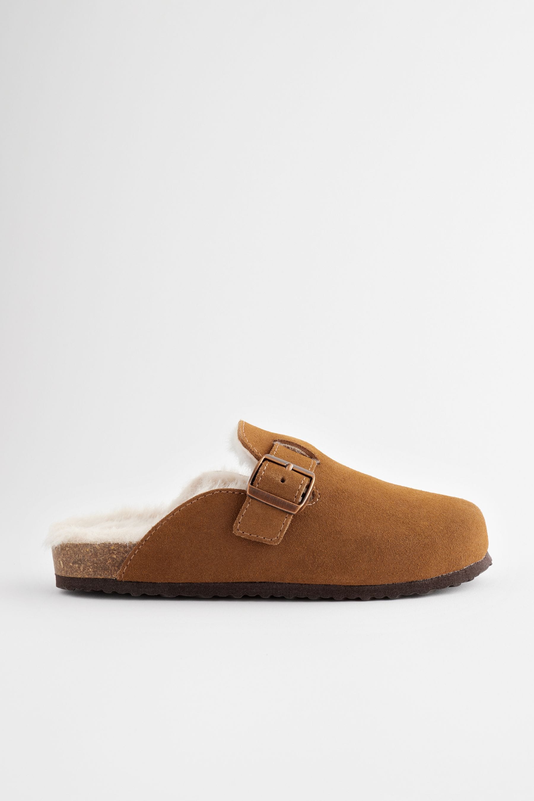 Tan Brown Suede Faux fur lined Slip On Clogs