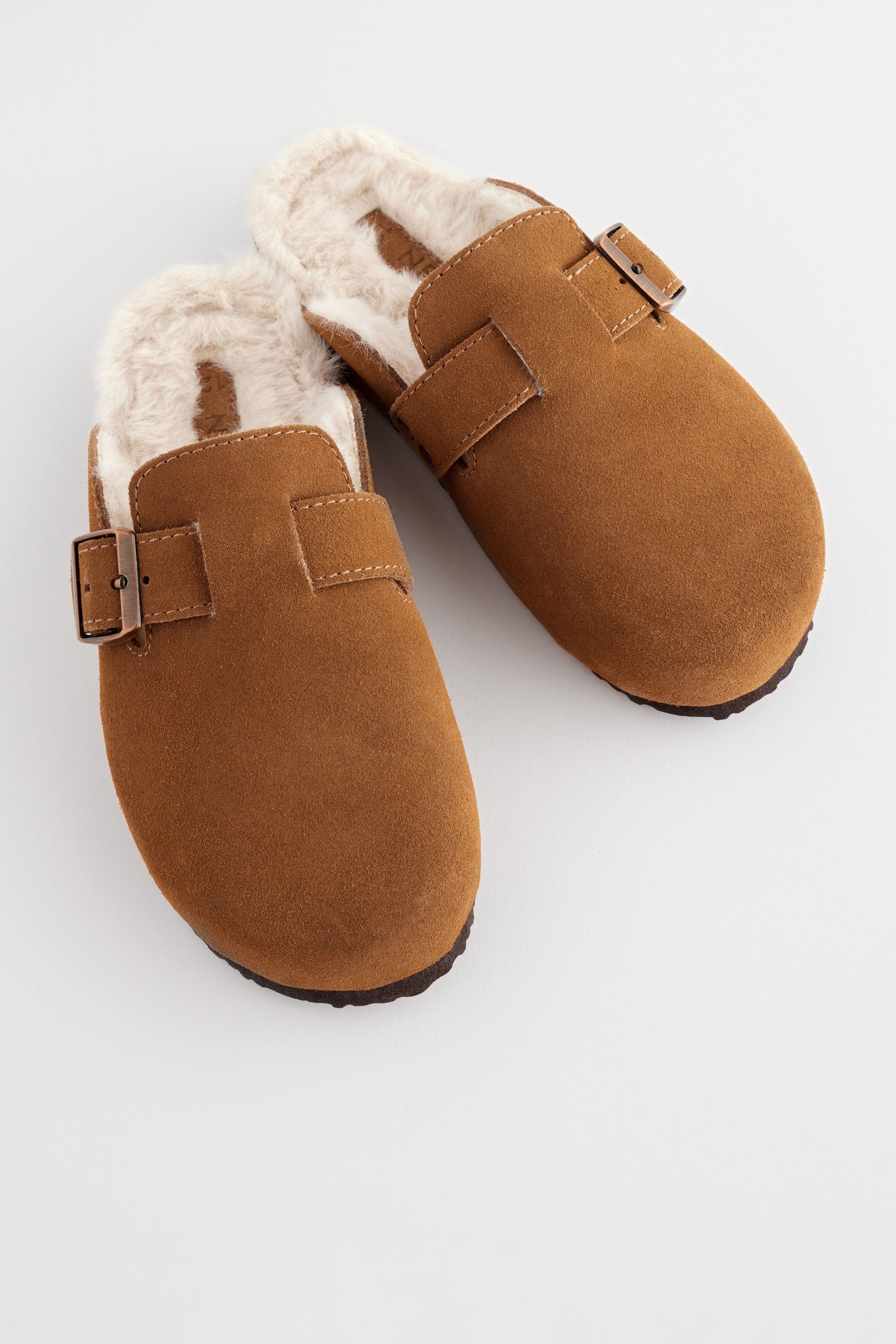 Tan Brown Suede Faux fur lined Slip On Clogs