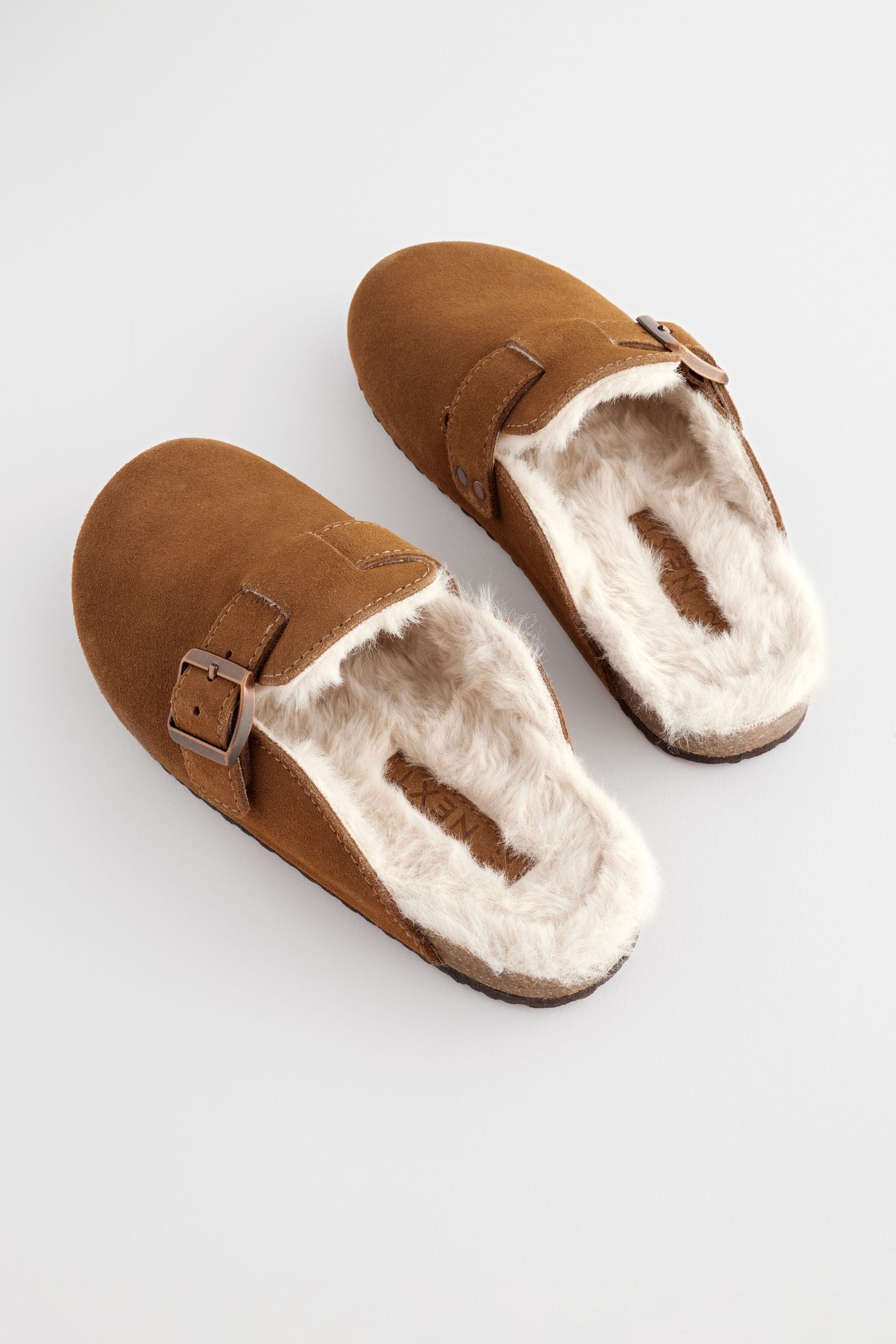 Tan Brown Suede Faux fur lined Slip On Clogs