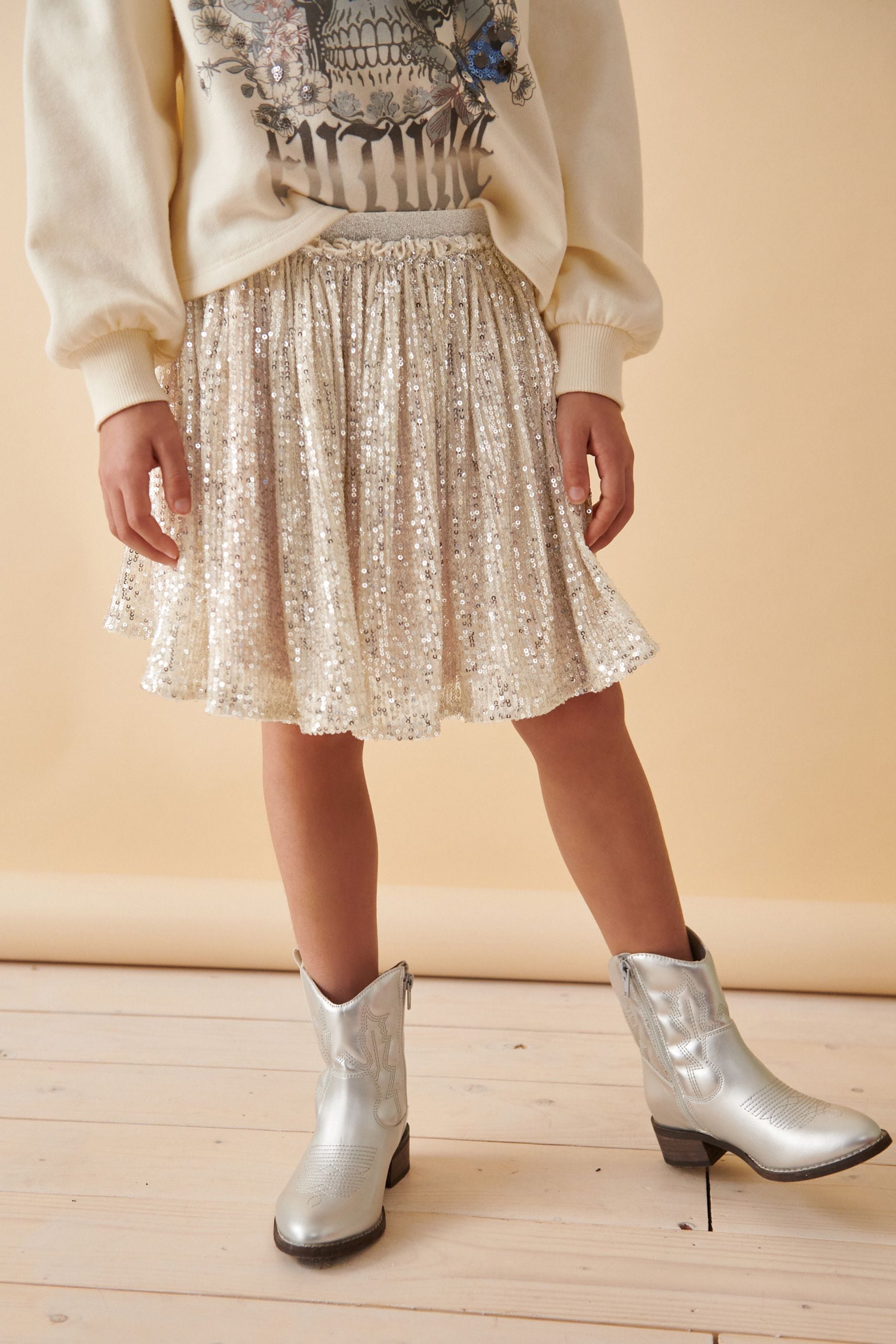 Gold Sequin Pull On Skirt (3-16yrs)