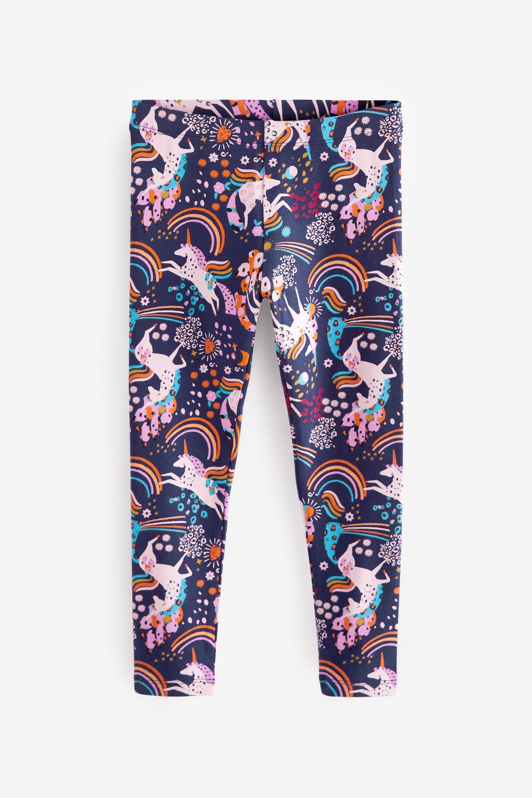 Navy Unicorn Rainbow Printed Leggings (3-16yrs)