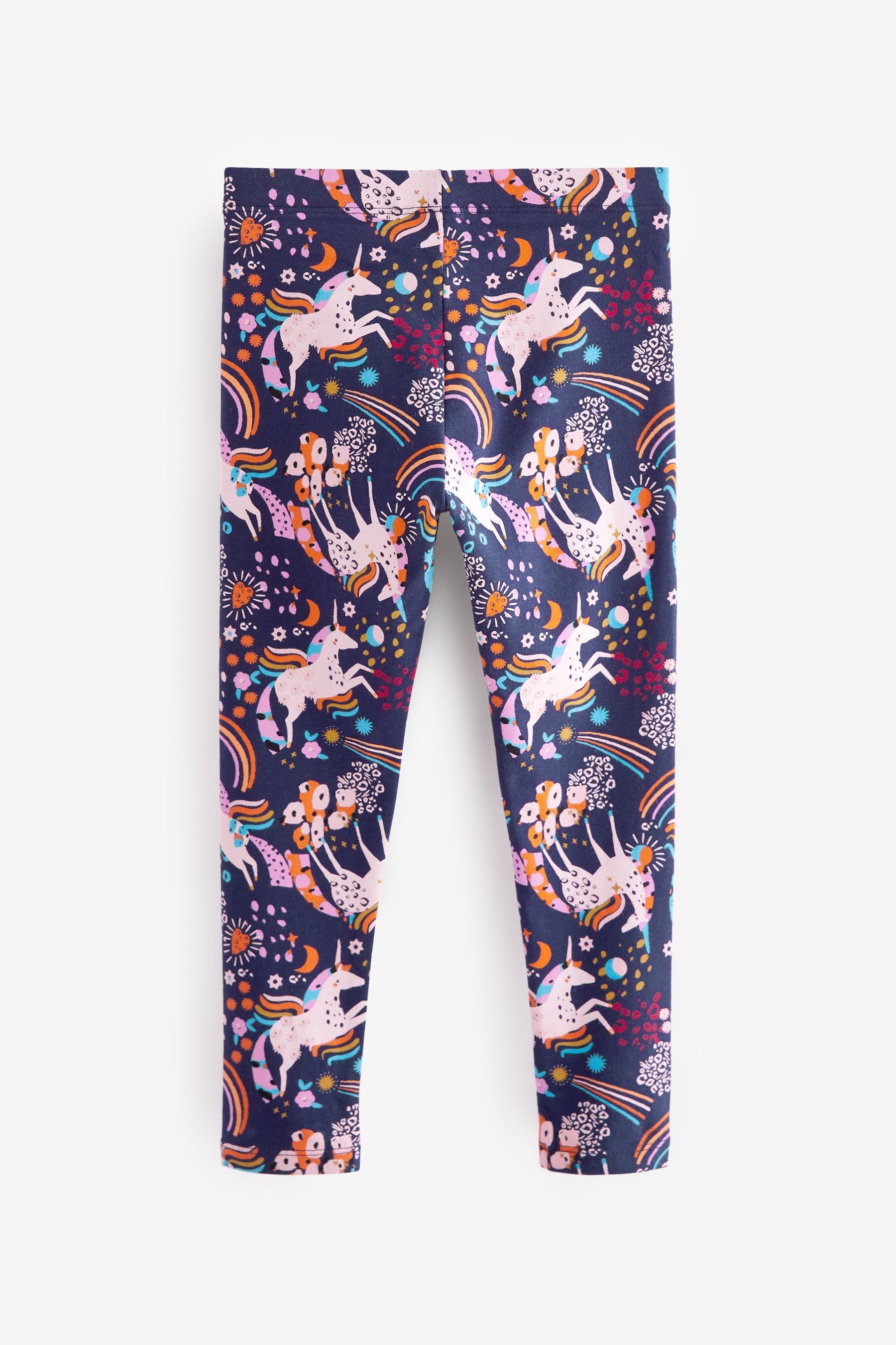 Navy Unicorn Rainbow Printed Leggings (3-16yrs)