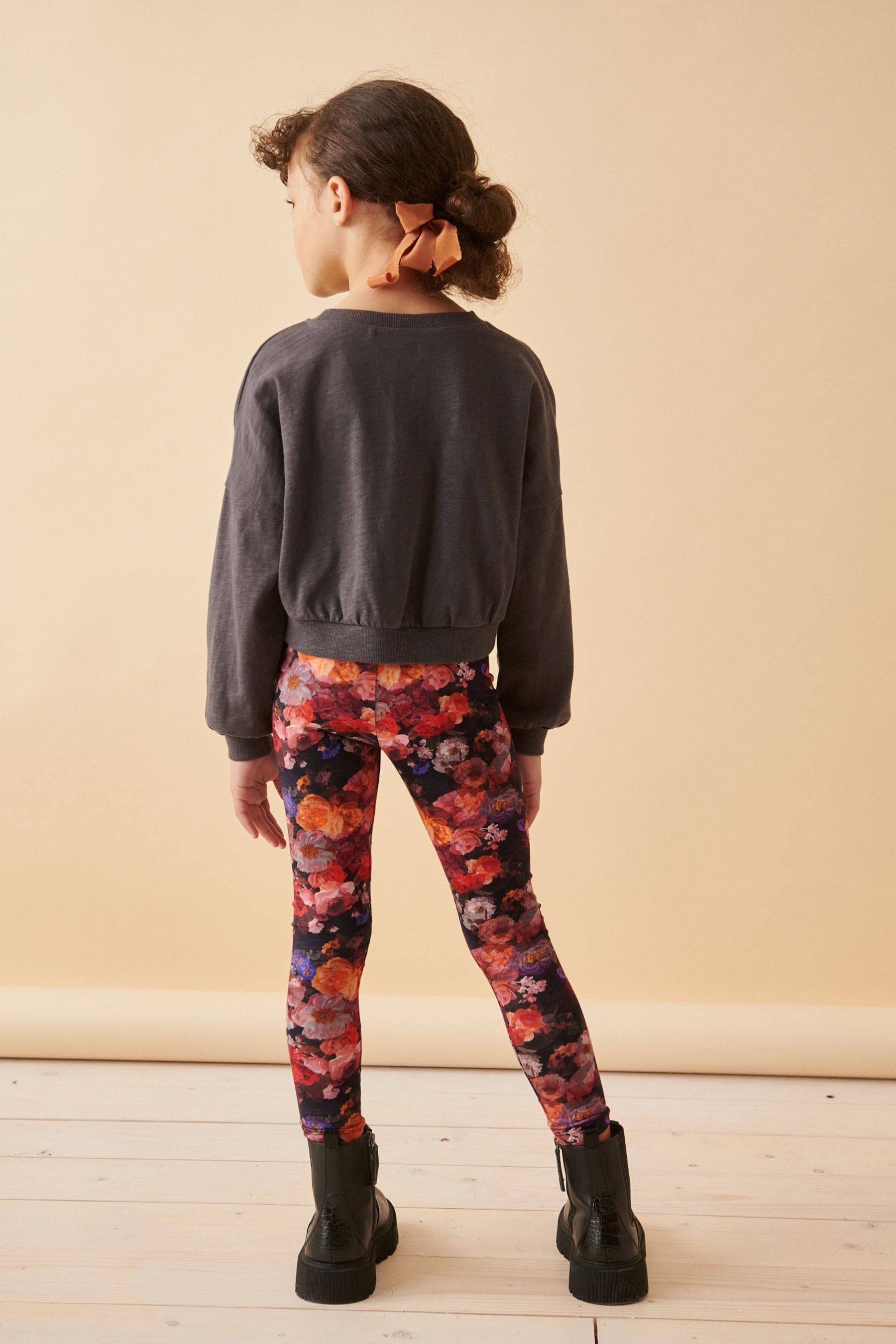 Black Floral Printed Leggings (3-16yrs)