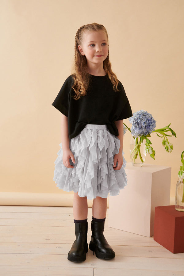 Grey/Silver Sparkle Tiered Tulle Mesh Skirt (3-16yrs)