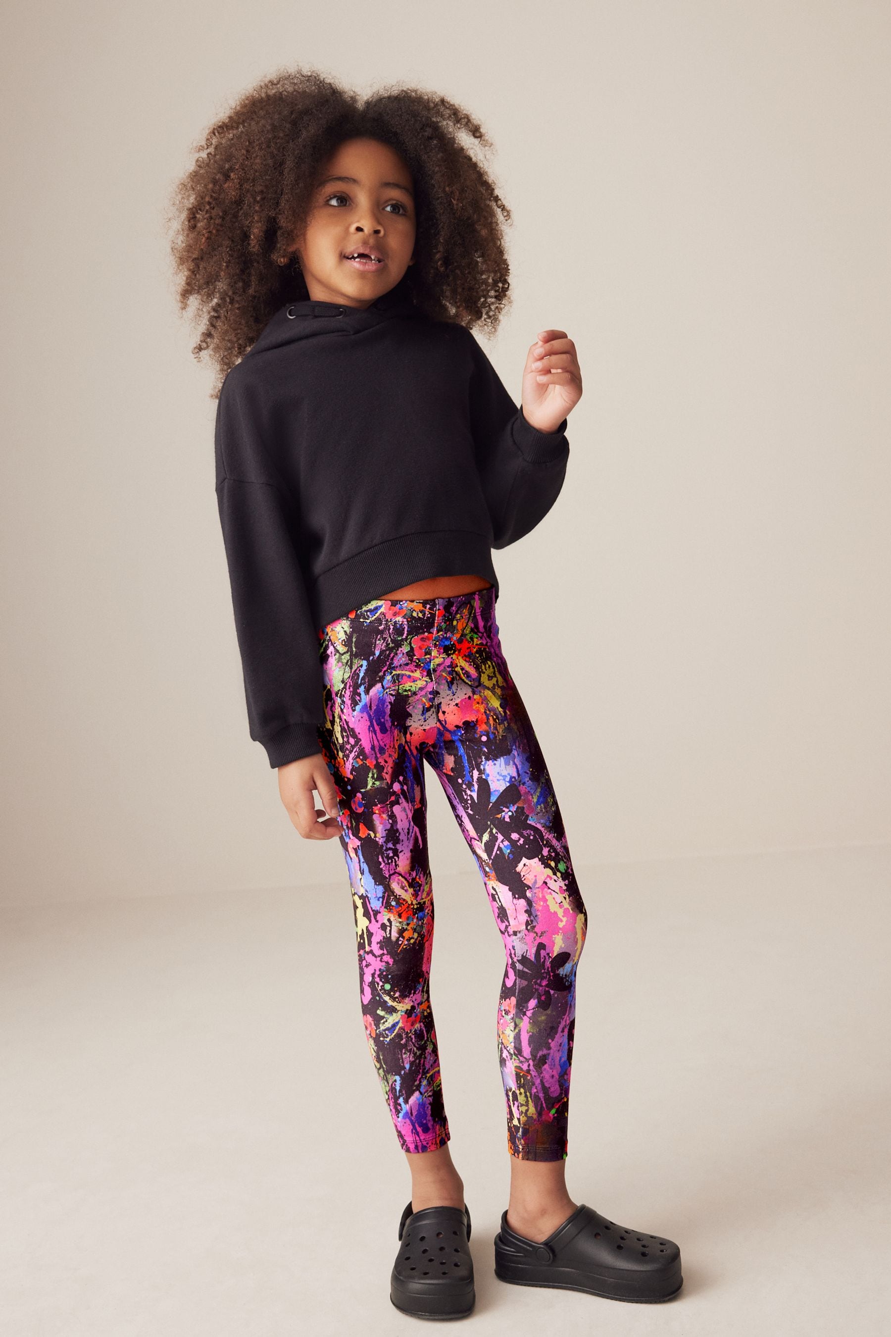 Black/Pink/Green Splat Printed Leggings (3-16yrs)