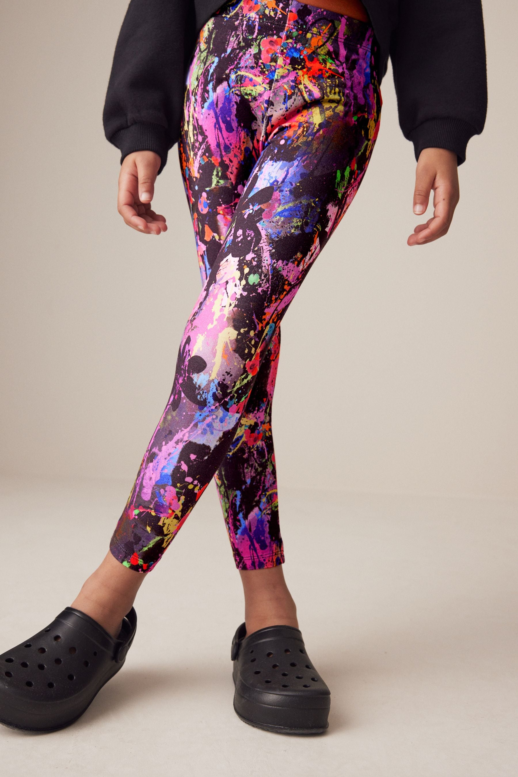 Black/Pink/Green Splat Printed Leggings (3-16yrs)