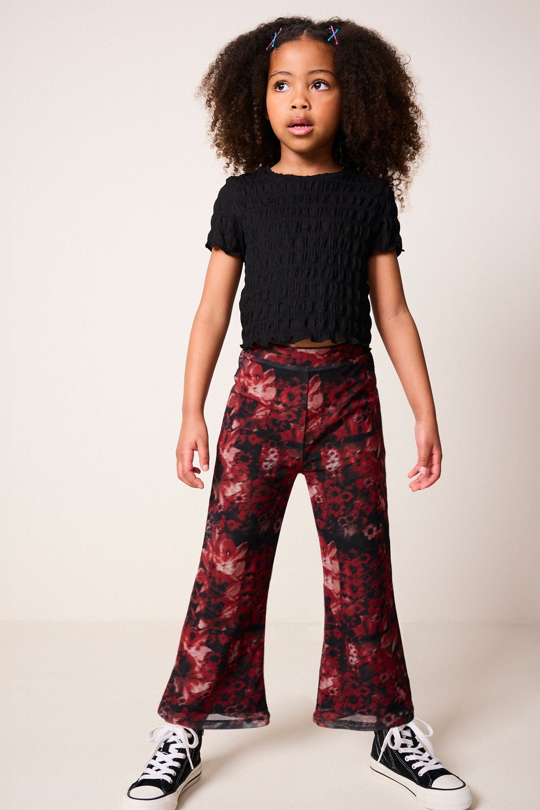 Red/Black Mesh Flare Leggings (3-16yrs)