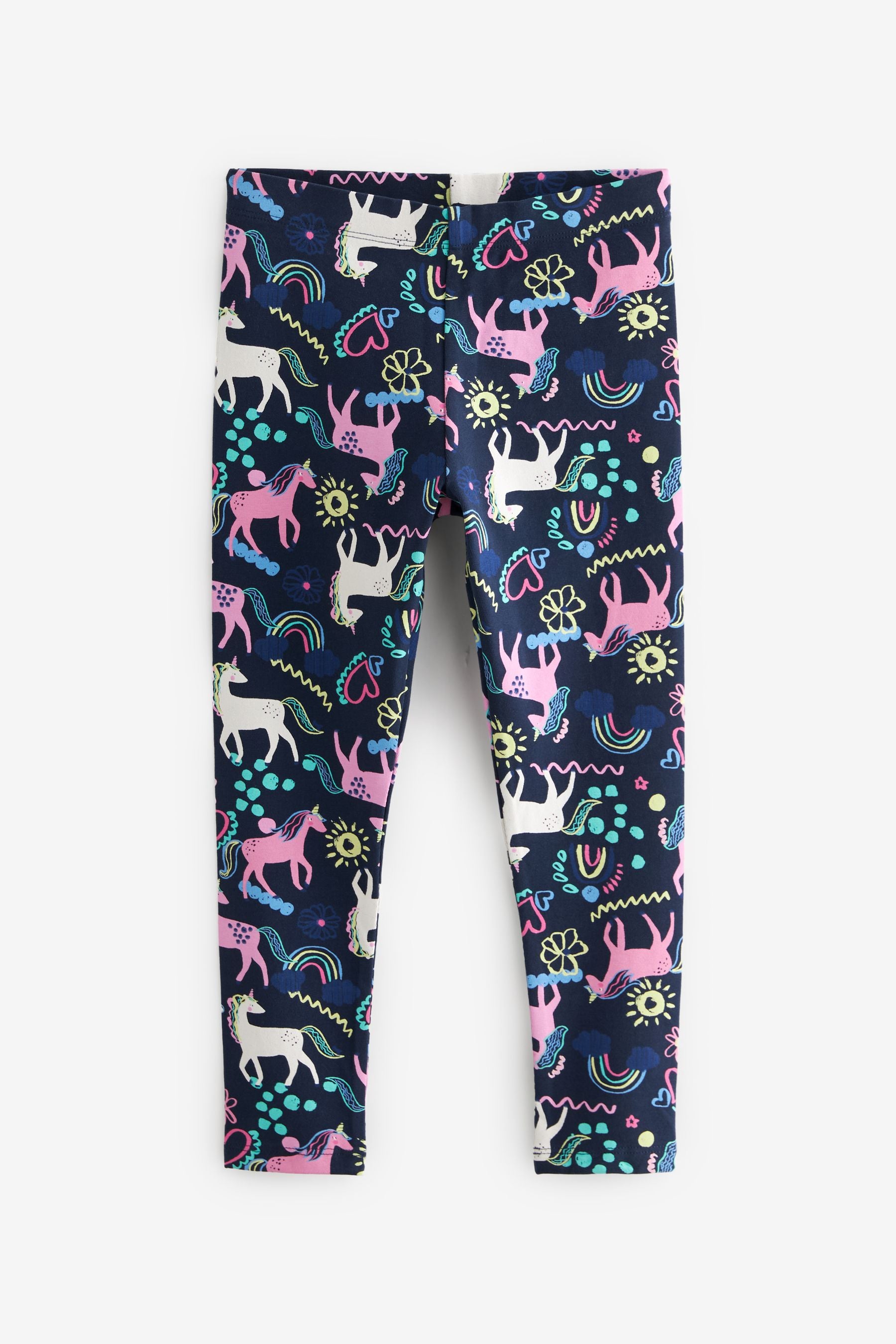 Blue/Pink Floral/Navy Unicorn Leggings 5 Pack (3-16yrs)