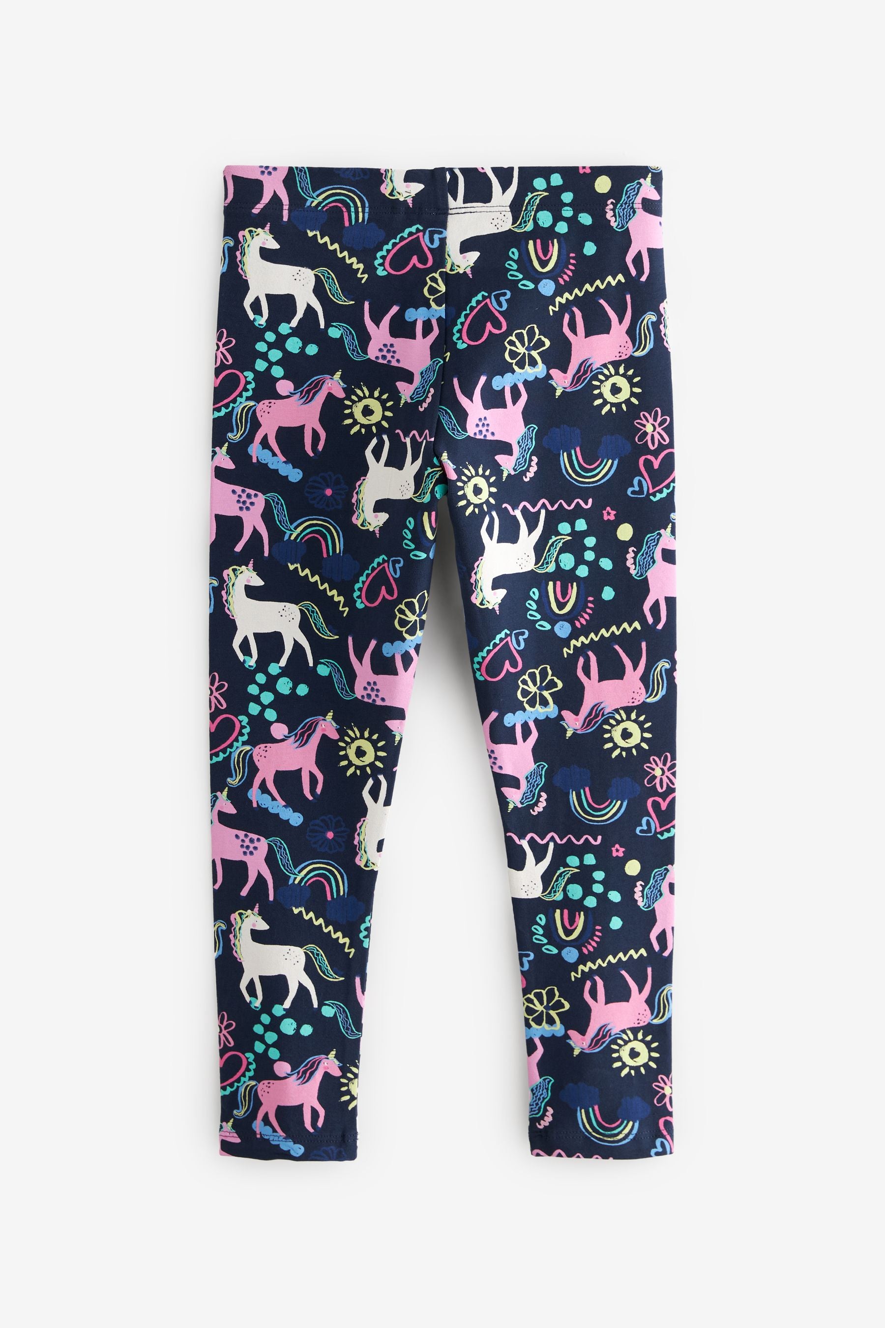 Blue/Pink Floral/Navy Unicorn Leggings 5 Pack (3-16yrs)