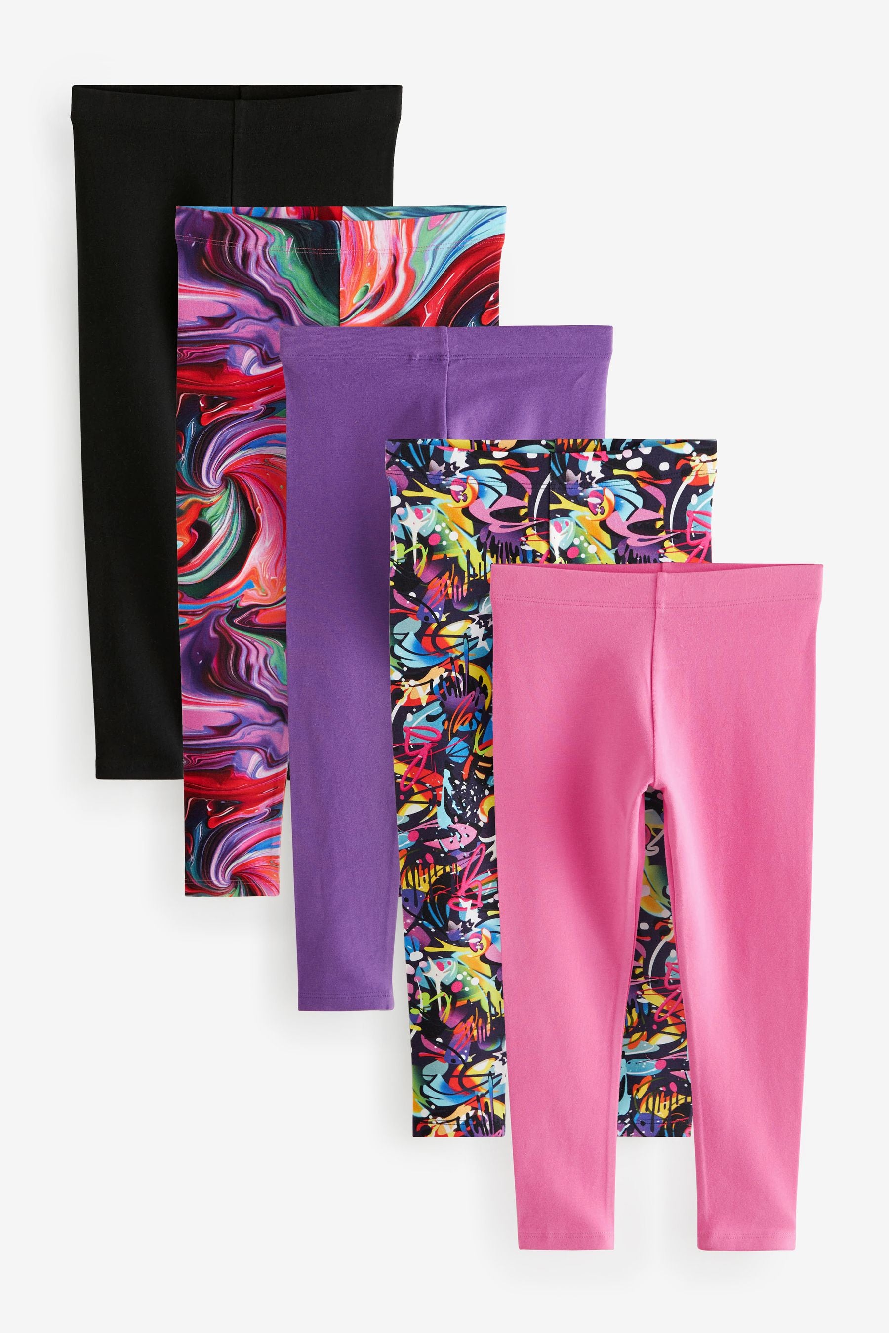 Purple/Graffiti/Multi Swirl Leggings 5 Pack (3-16yrs)