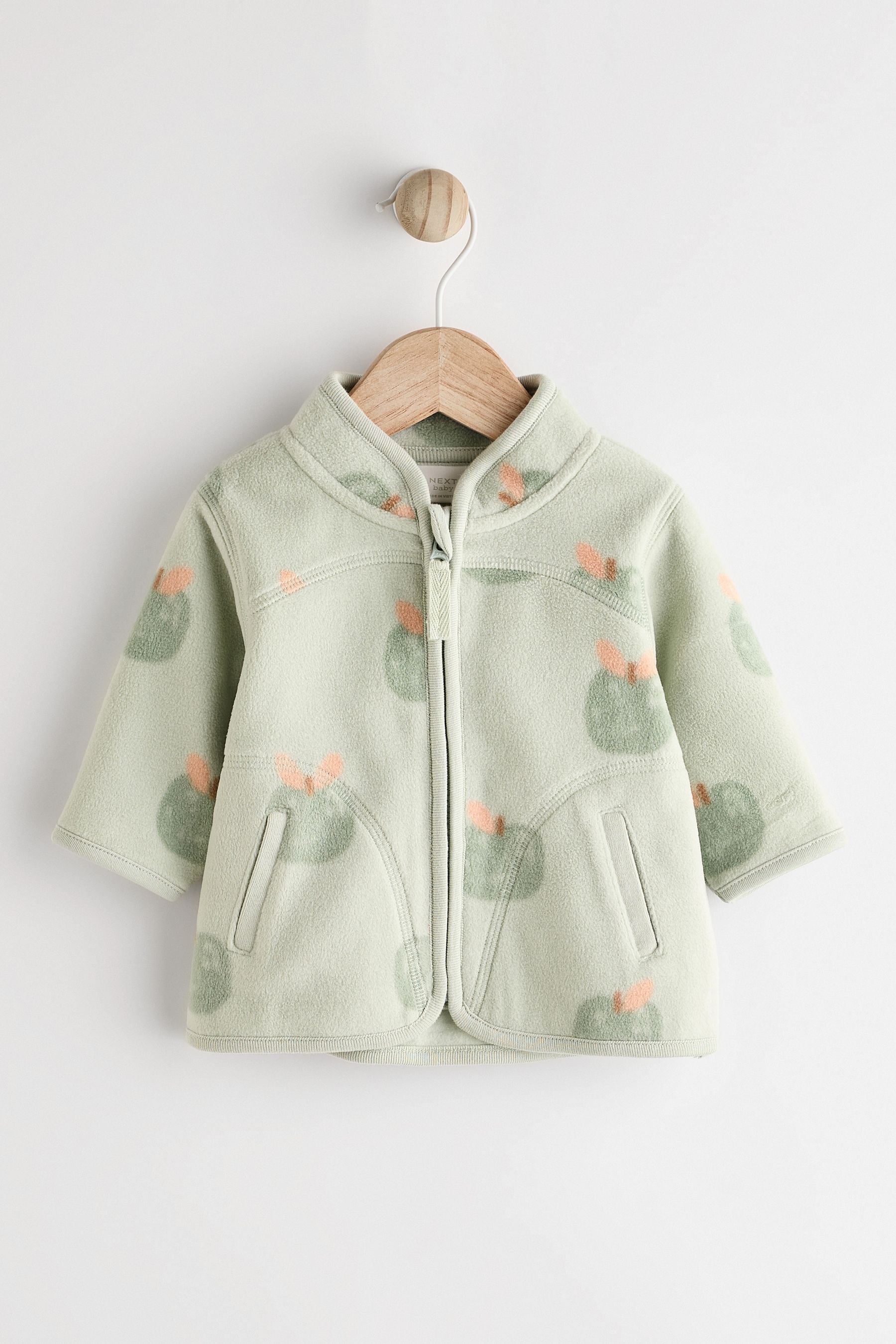 Sage Green Apple Print Cosy Micro Fleece Baby Jacket (0mths-2yrs)