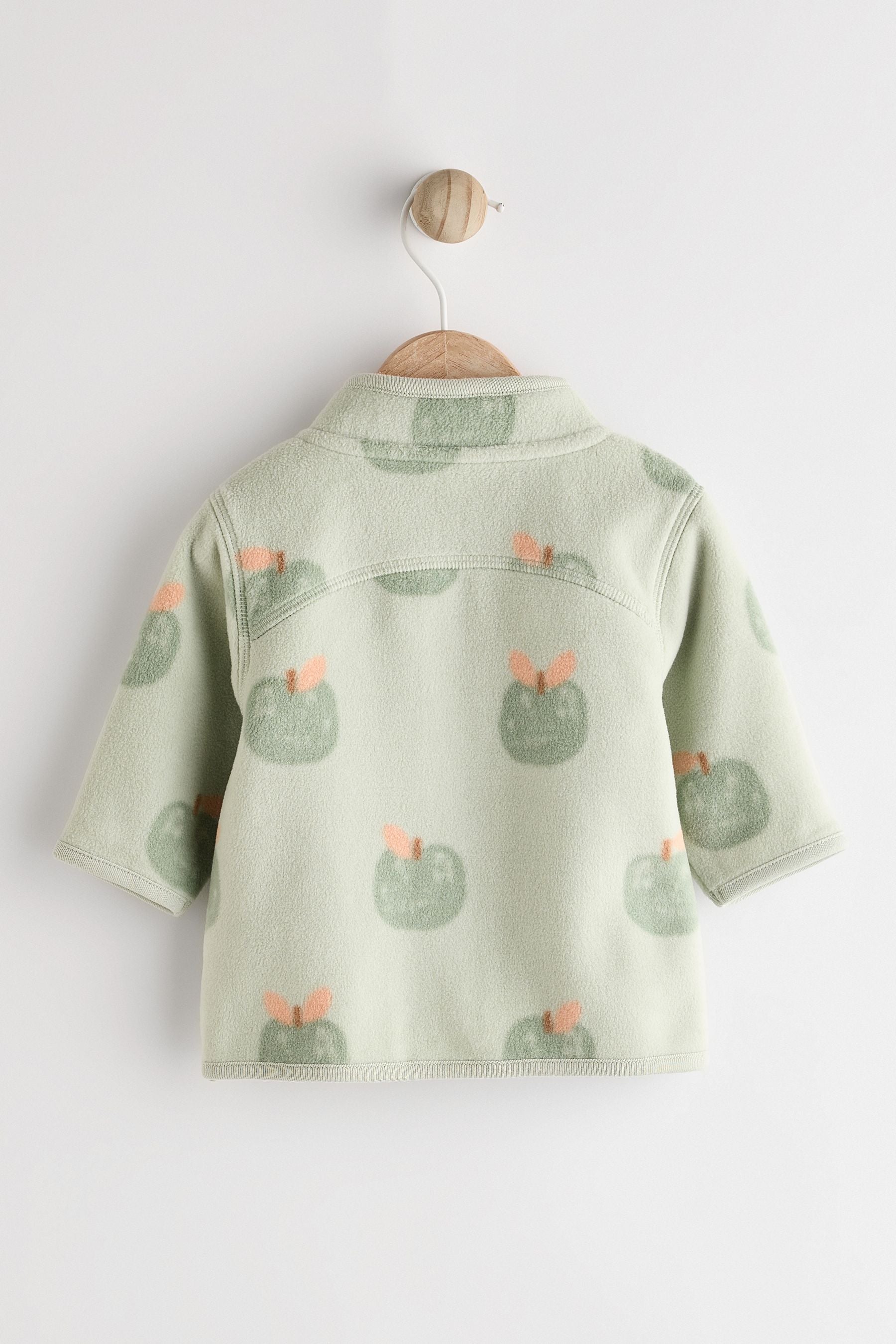 Sage Green Apple Print Cosy Micro Fleece Baby Jacket (0mths-2yrs)