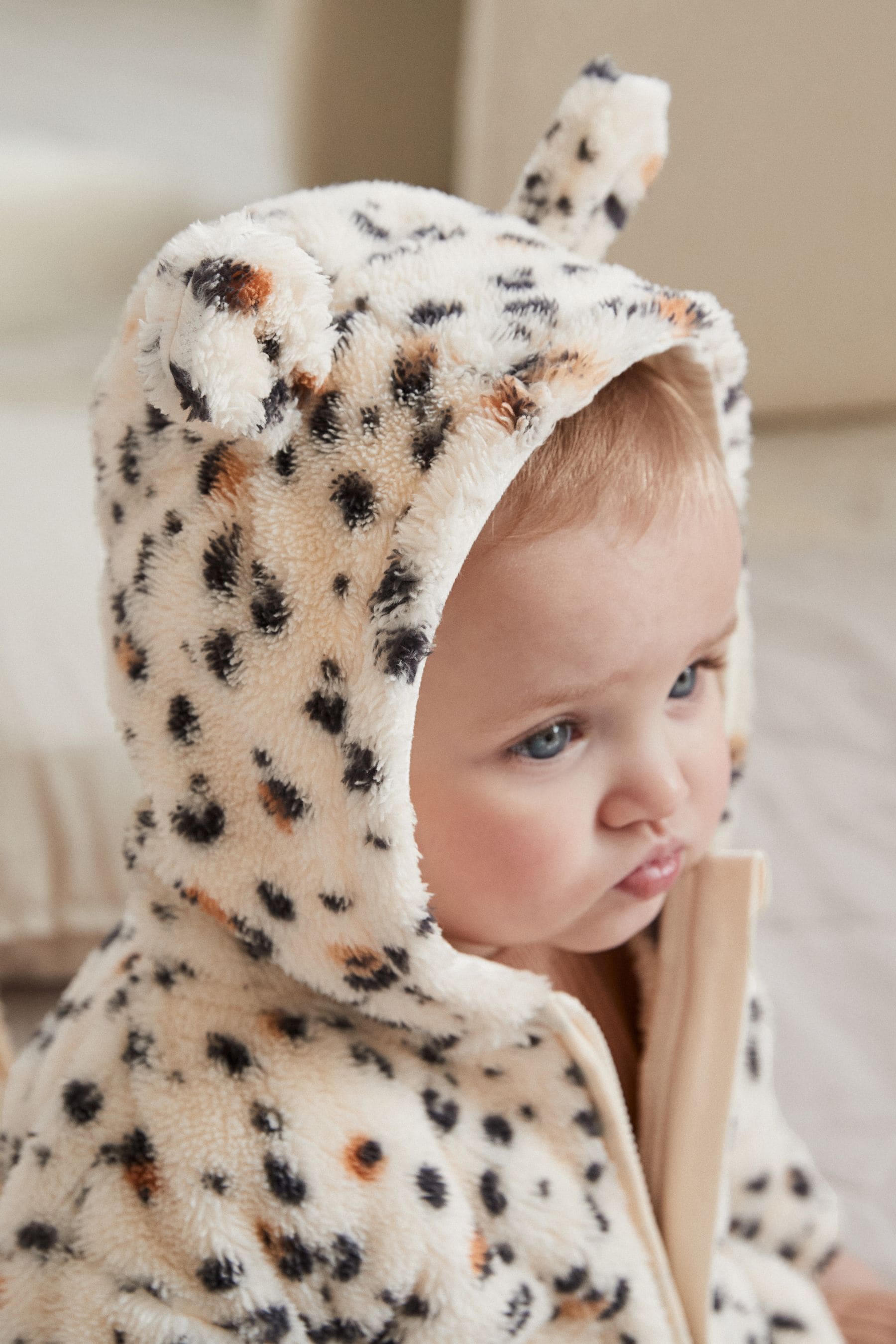 Ecru/ Animal Print Cosy Fleece Baby Jacket (0mths-2yrs)