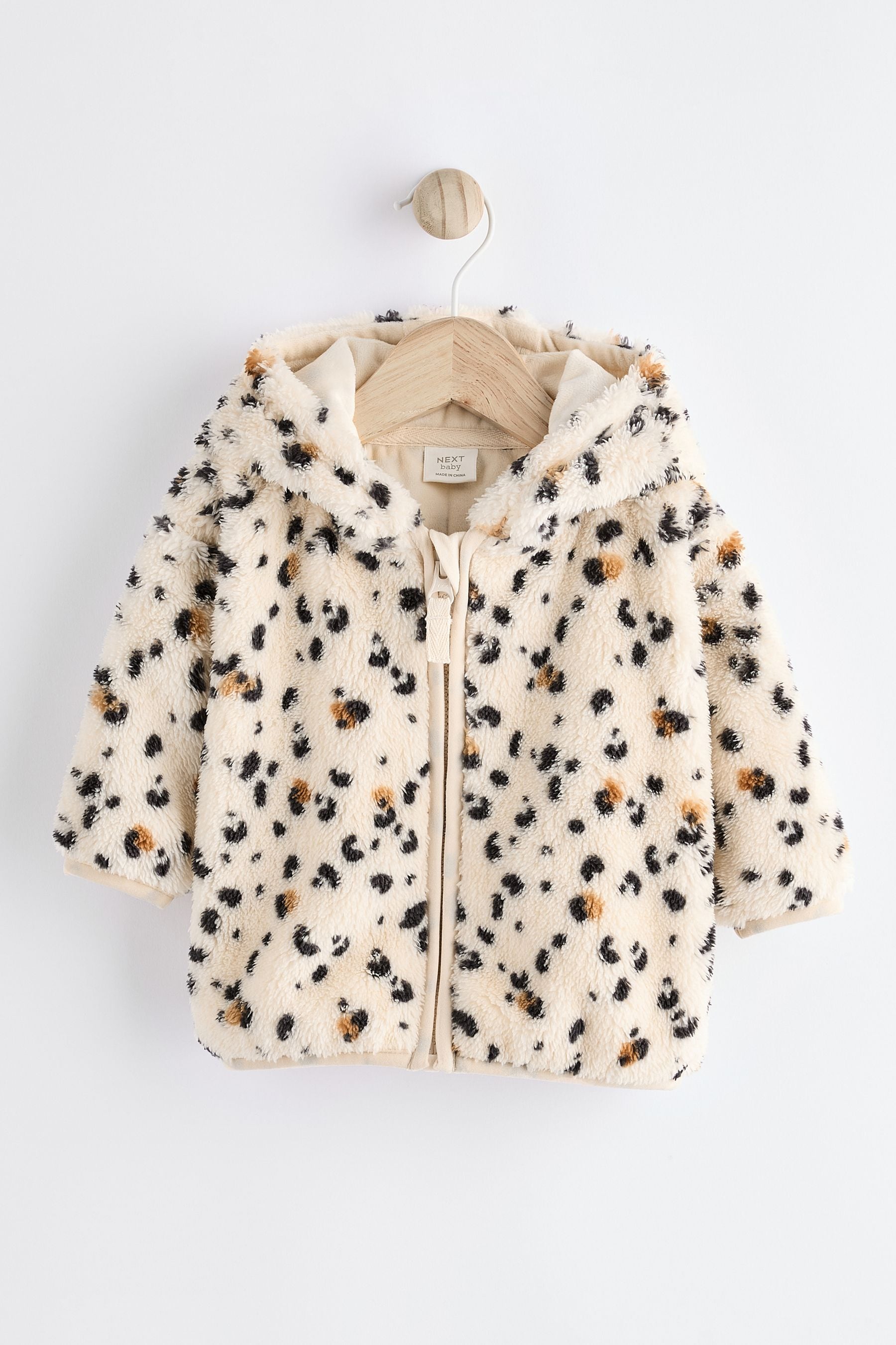 Ecru/ Animal Print Cosy Fleece Baby Jacket (0mths-2yrs)