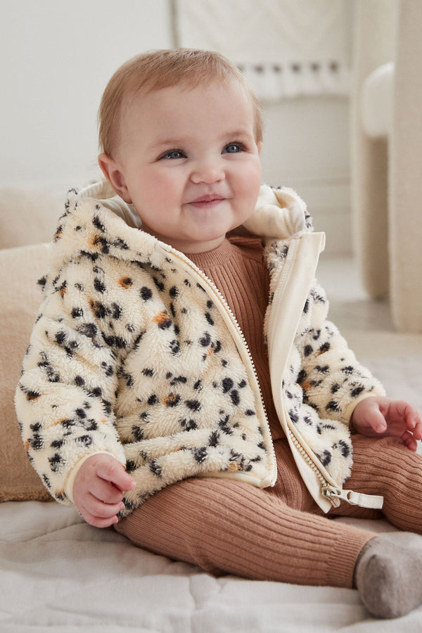 Ecru/ Animal Print Baby Cosy Fleece Jacket (0mths-2yrs)