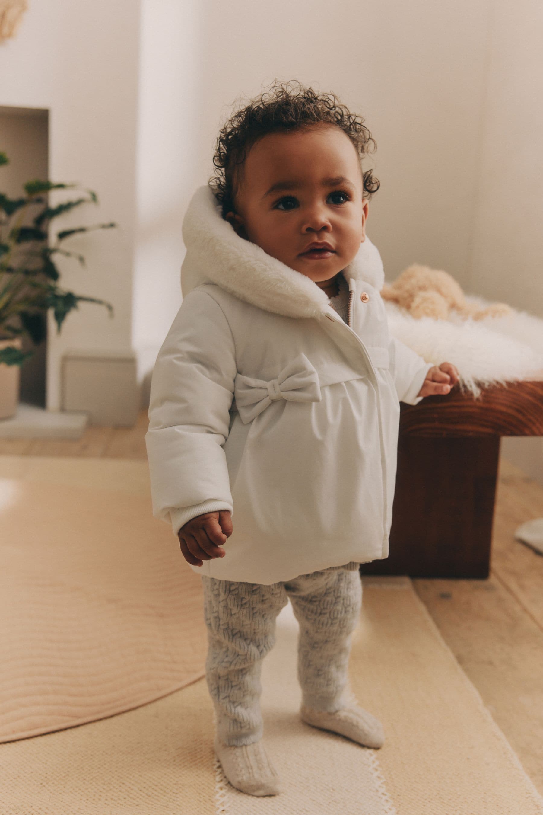 White Bows Baby Hooded Puffer Coat (0mths-2yrs)