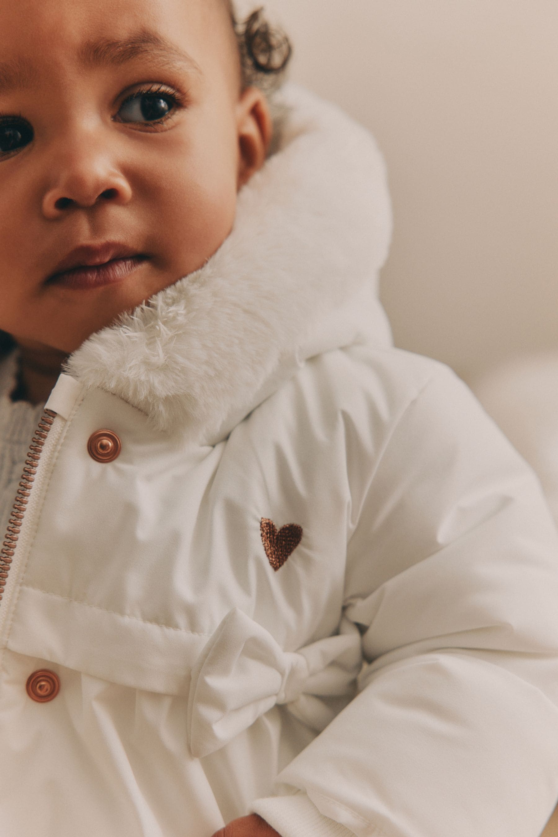 White Bows Baby Hooded Puffer Coat (0mths-2yrs)