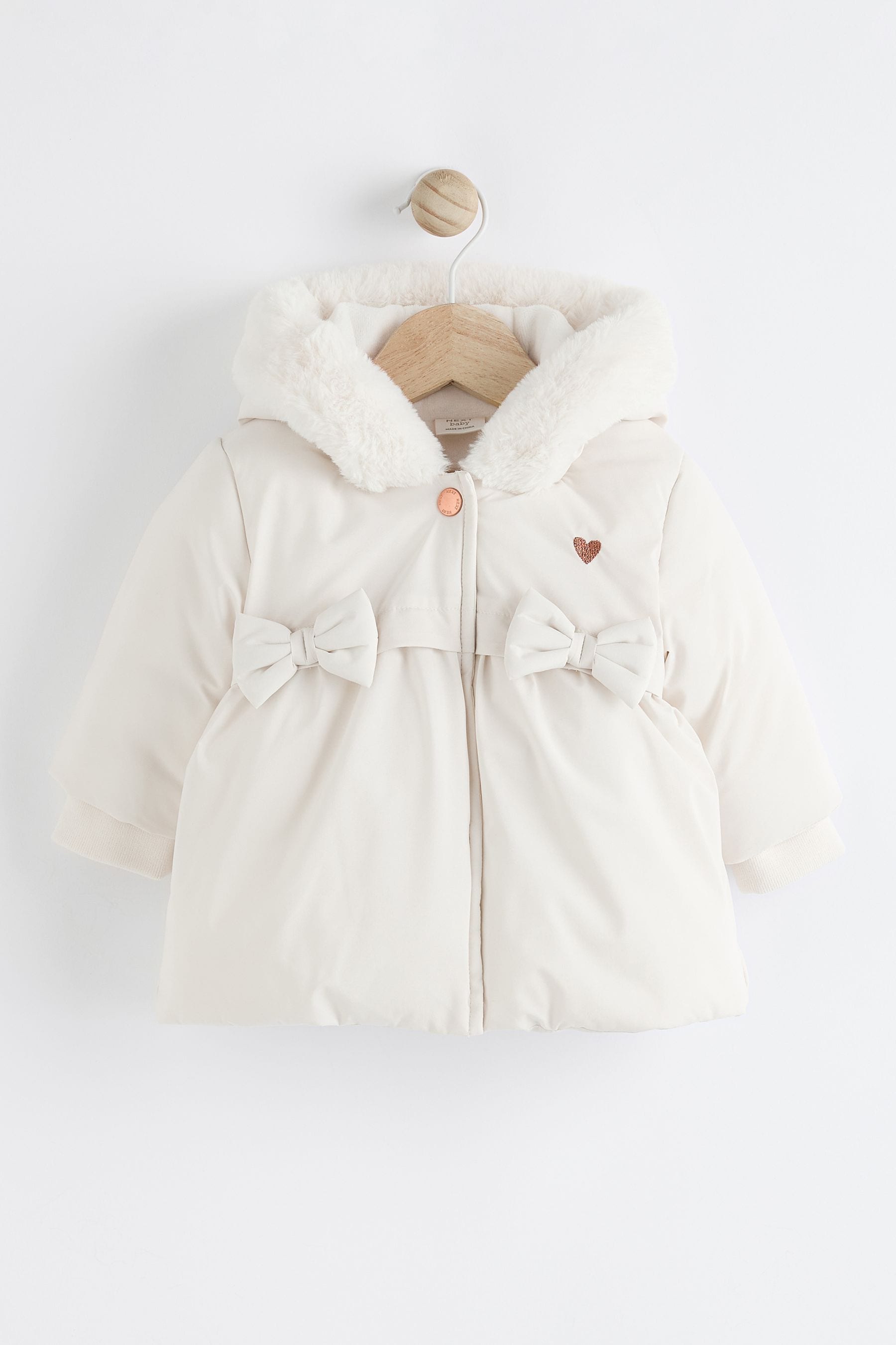 White Bows Baby Hooded Puffer Coat (0mths-2yrs)