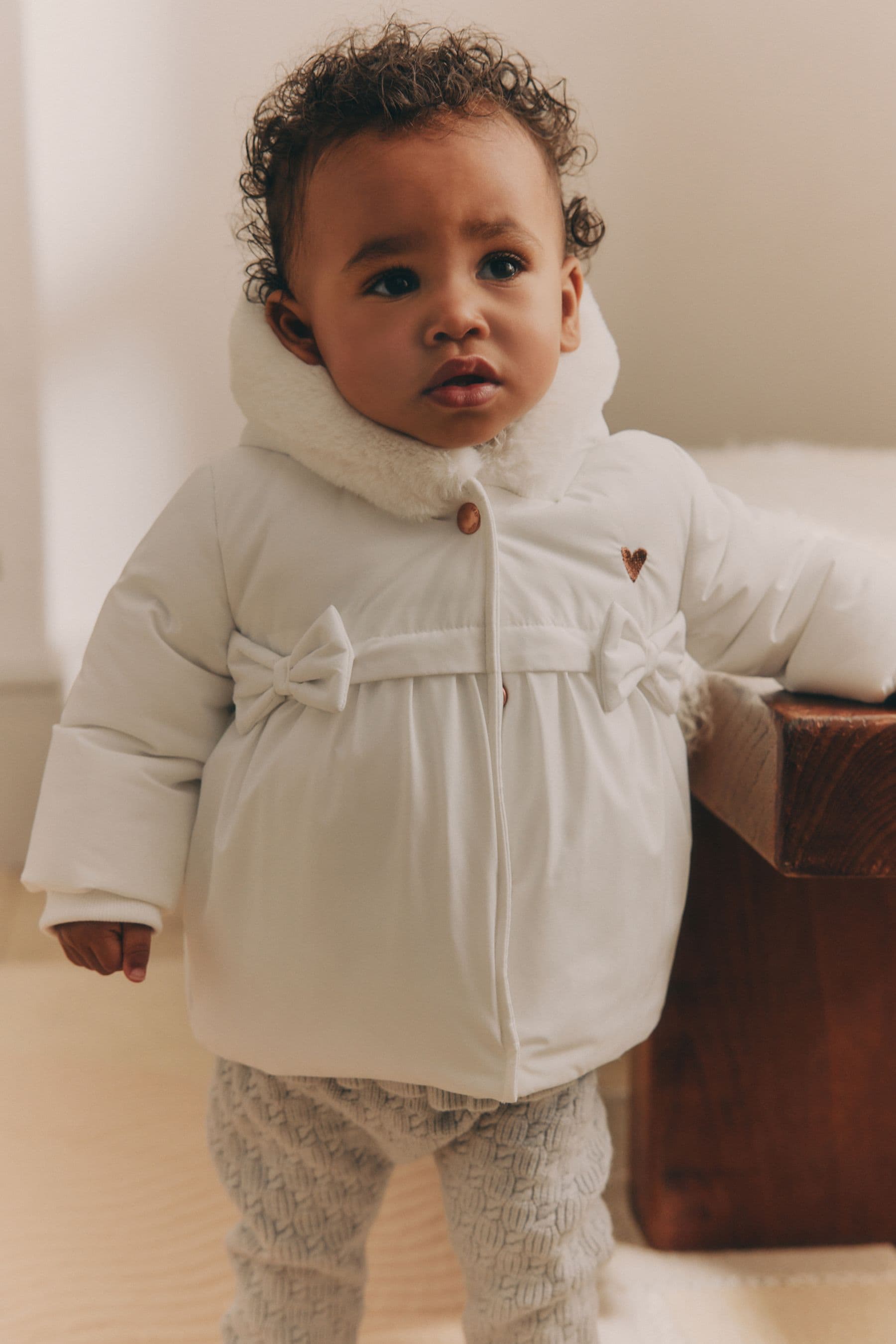 White Bows Baby Hooded Puffer Coat (0mths-2yrs)