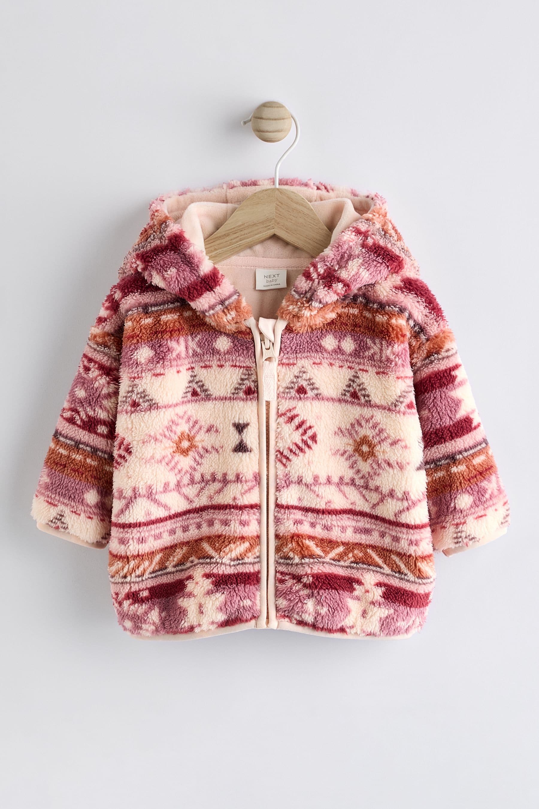 Caramel Brown/Pink Print Baby Cosy Fleece Jacket (0mths-2yrs)