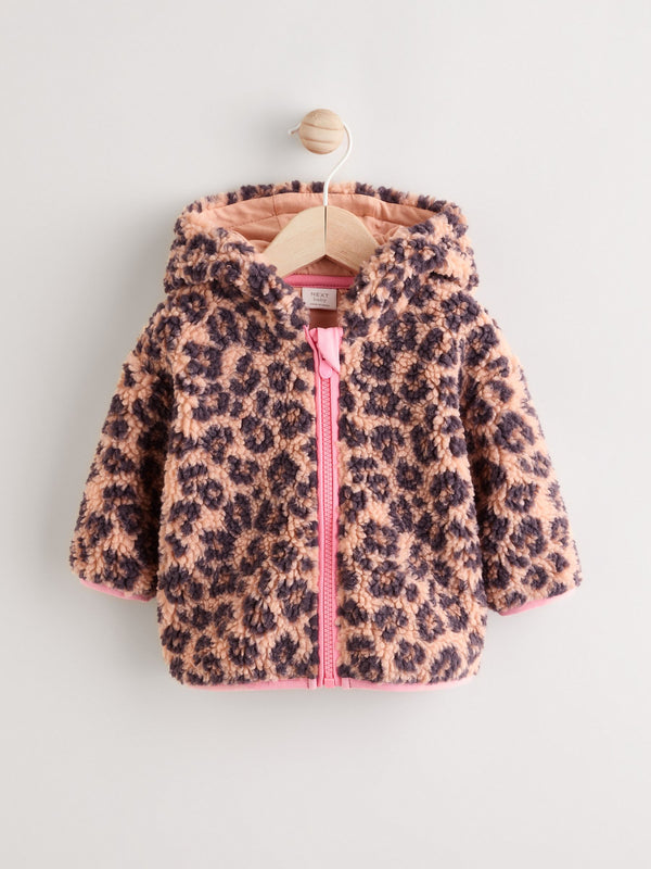 Brown Leopard Baby Borg Fleece Jacket (0mths-2yrs)