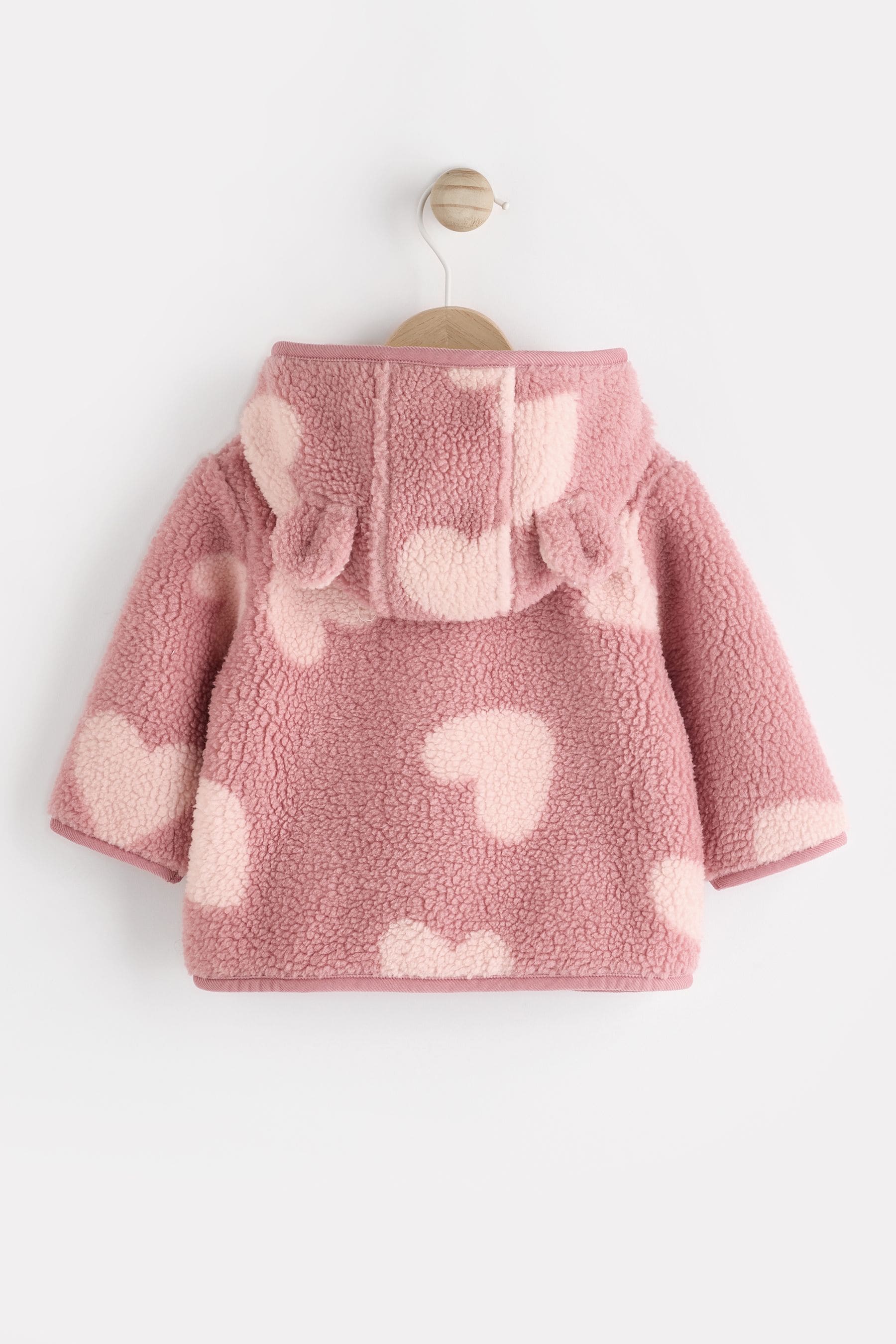 Pink Heart Print Baby Borg Fleece Jacket (0mths-2yrs)