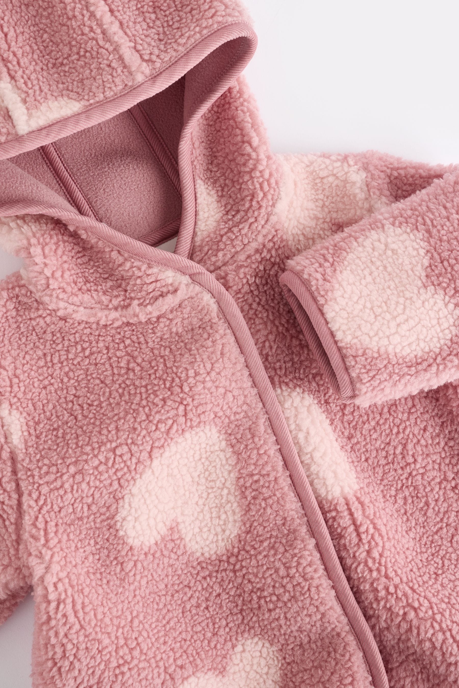 Pink Heart Print Baby Borg Fleece Jacket (0mths-2yrs)