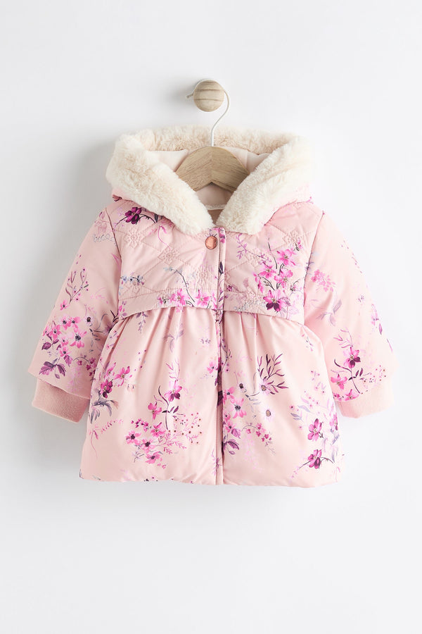 Pink Floral Baby Hooded Puffer Coat (0mths-2yrs)