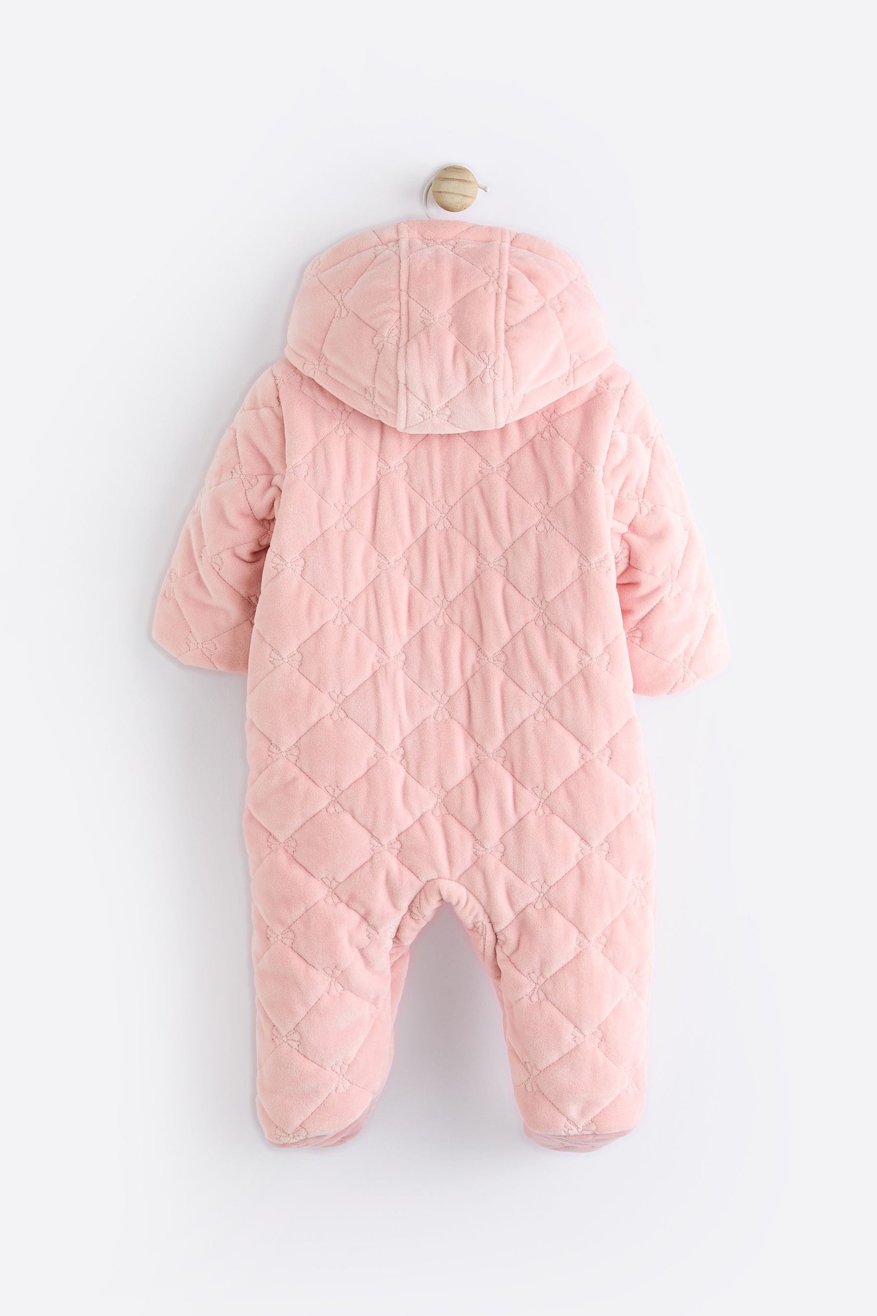 Pink Velour Quilted Fleece Lined Hooded Baby All-In-One Pramsuit (0mths-2yrs)