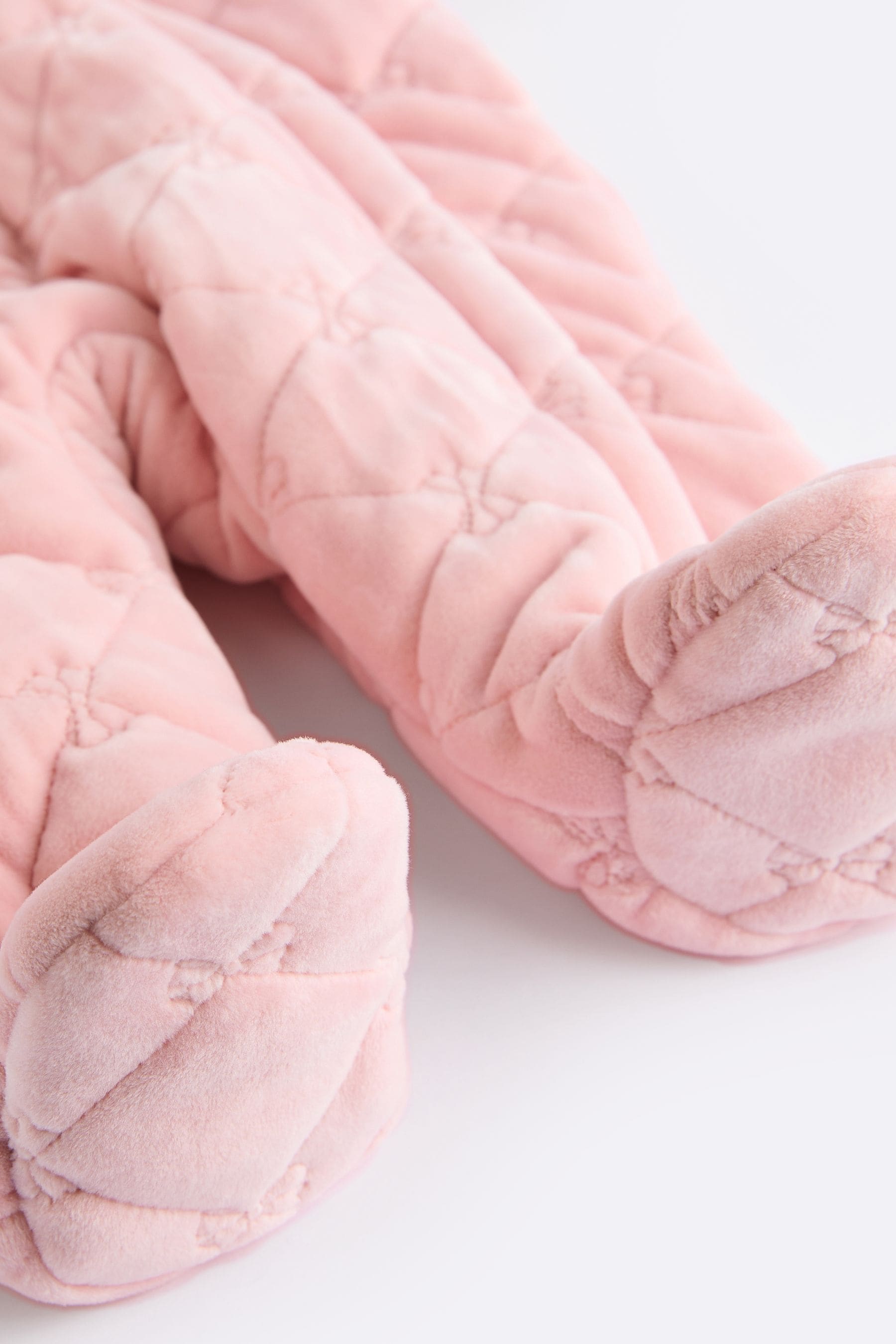 Pink Velour Quilted Fleece Lined Hooded Baby All-In-One Pramsuit (0mths-2yrs)