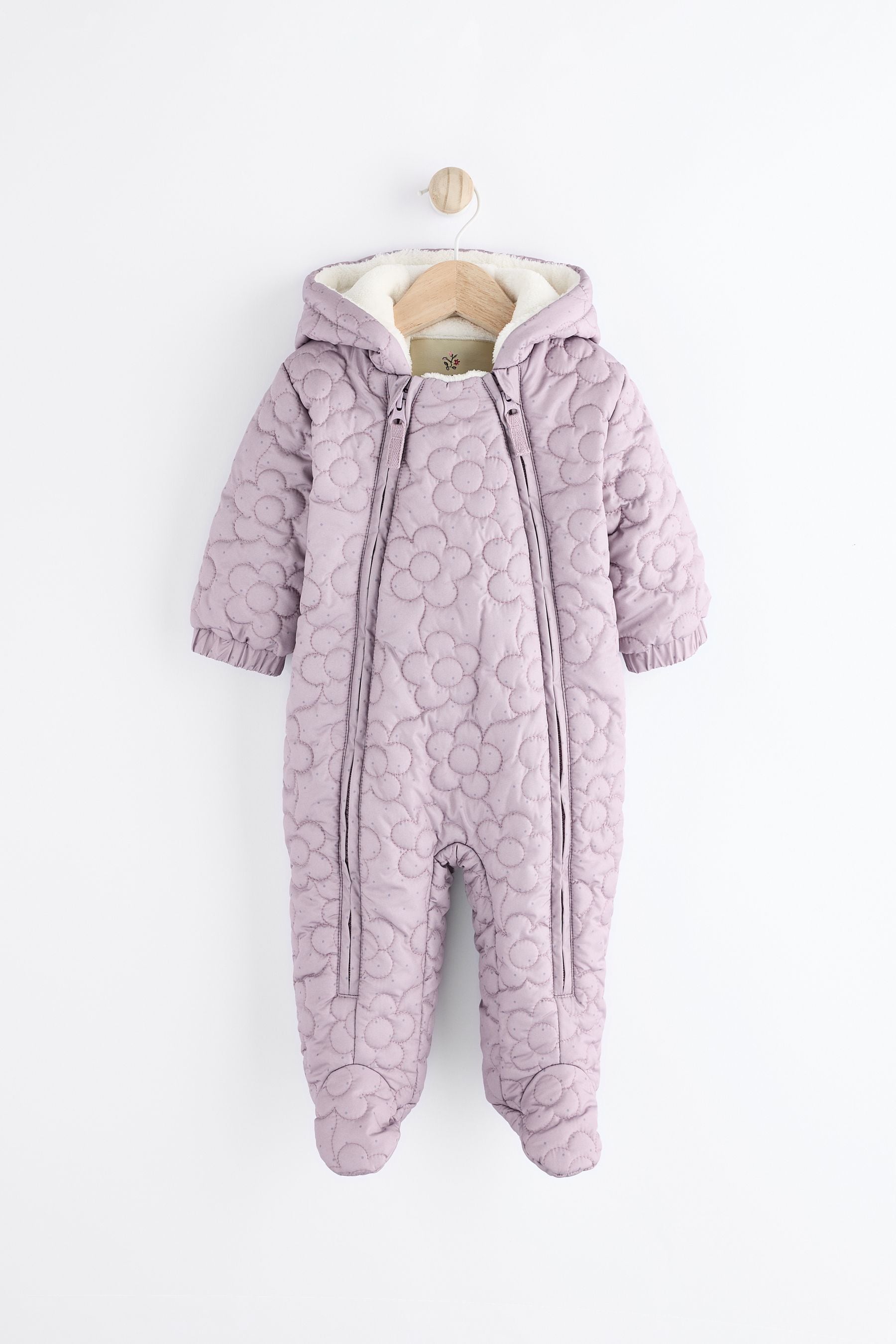 Purple Flower Quilted Baby All-In-One Pramsuit (0mths-2yrs)