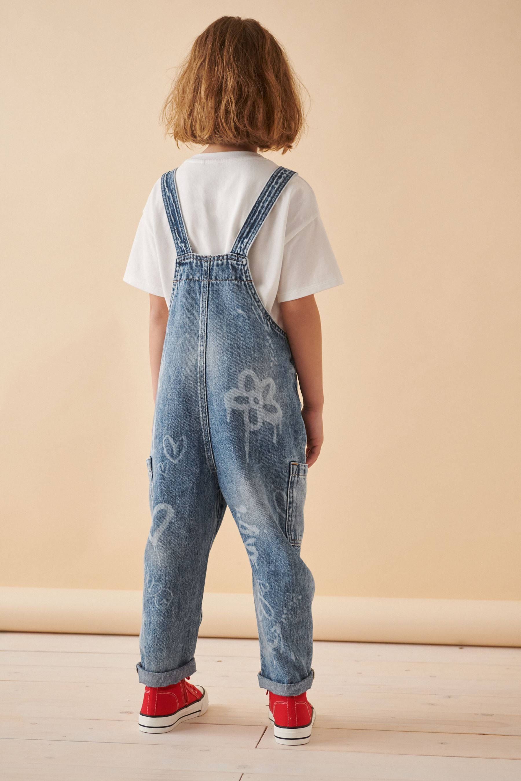 Mid Blue Graffiti Dungarees (3-16yrs)