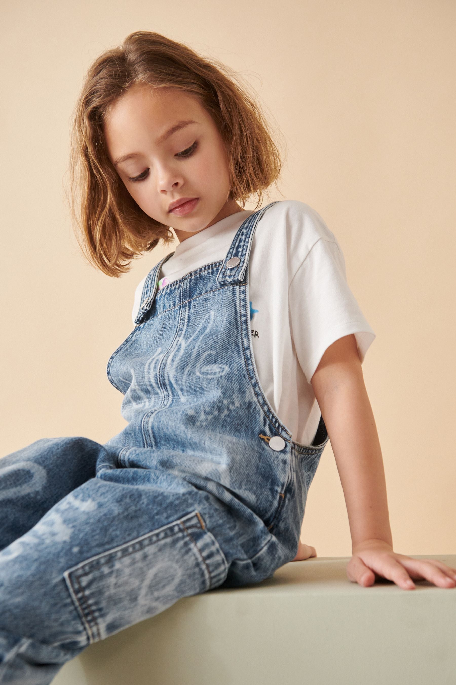 Mid Blue Graffiti Dungarees (3-16yrs)