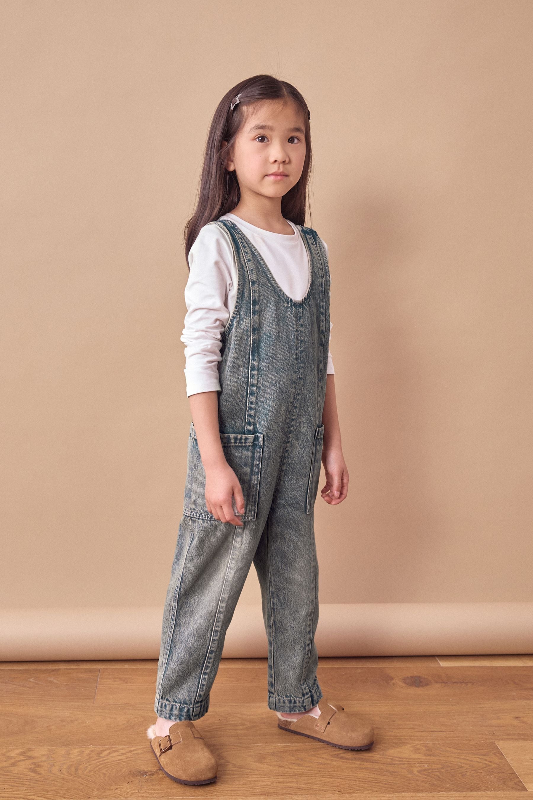 Denim Tint 100% Cotton Slouchy Dungarees (3-16yrs)