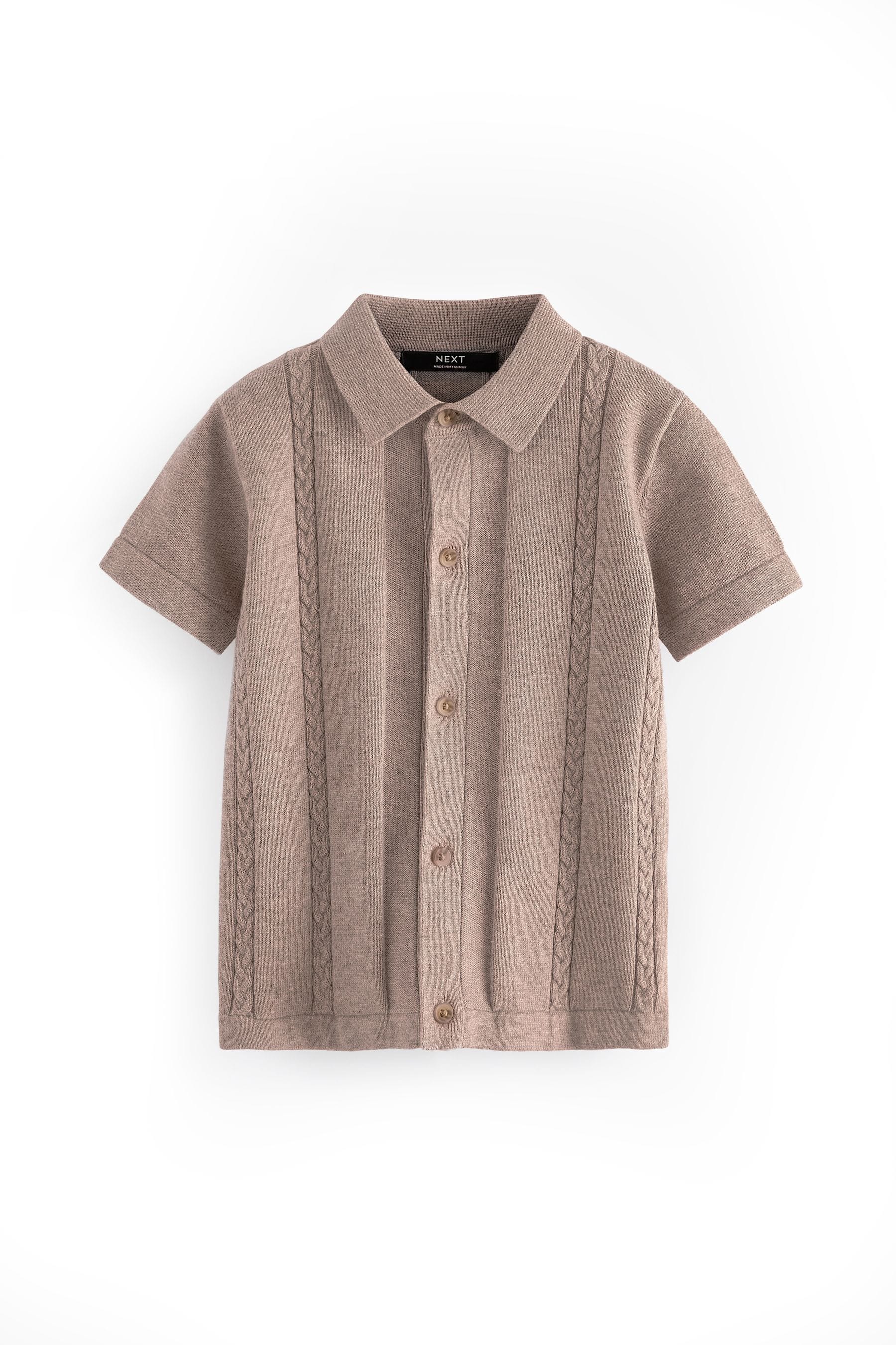 Neutral Short Sleeve Button 100% Cotton Through Polo Shirt (3mths-7yrs)