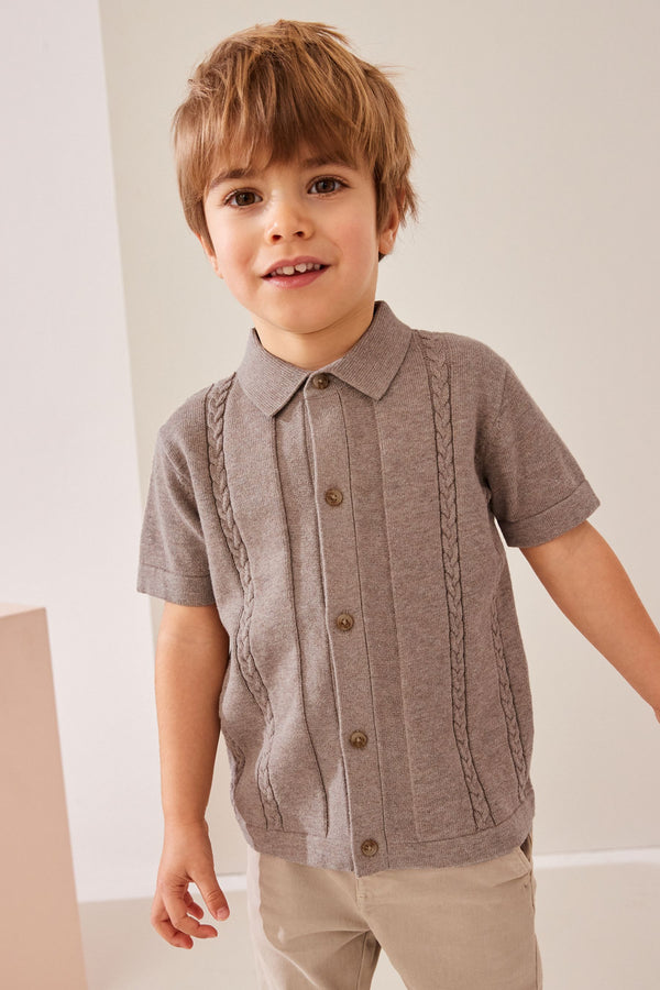 Neutral Short Sleeve Button 100% Cotton Through Polo Shirt (3mths-7yrs)