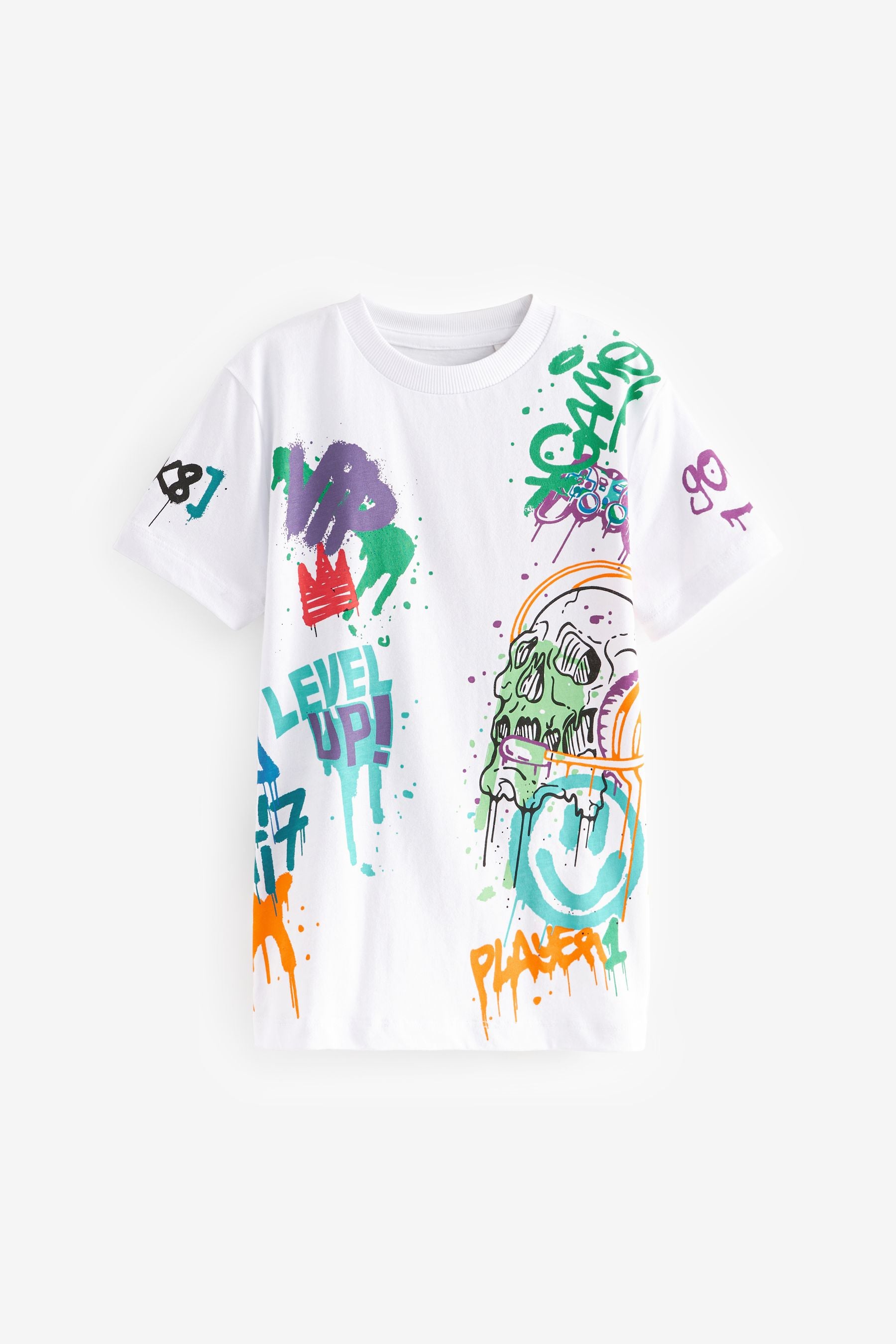 White Graffiti Short Sleeve Graphic 100% Cotton T-Shirt (3-16yrs)