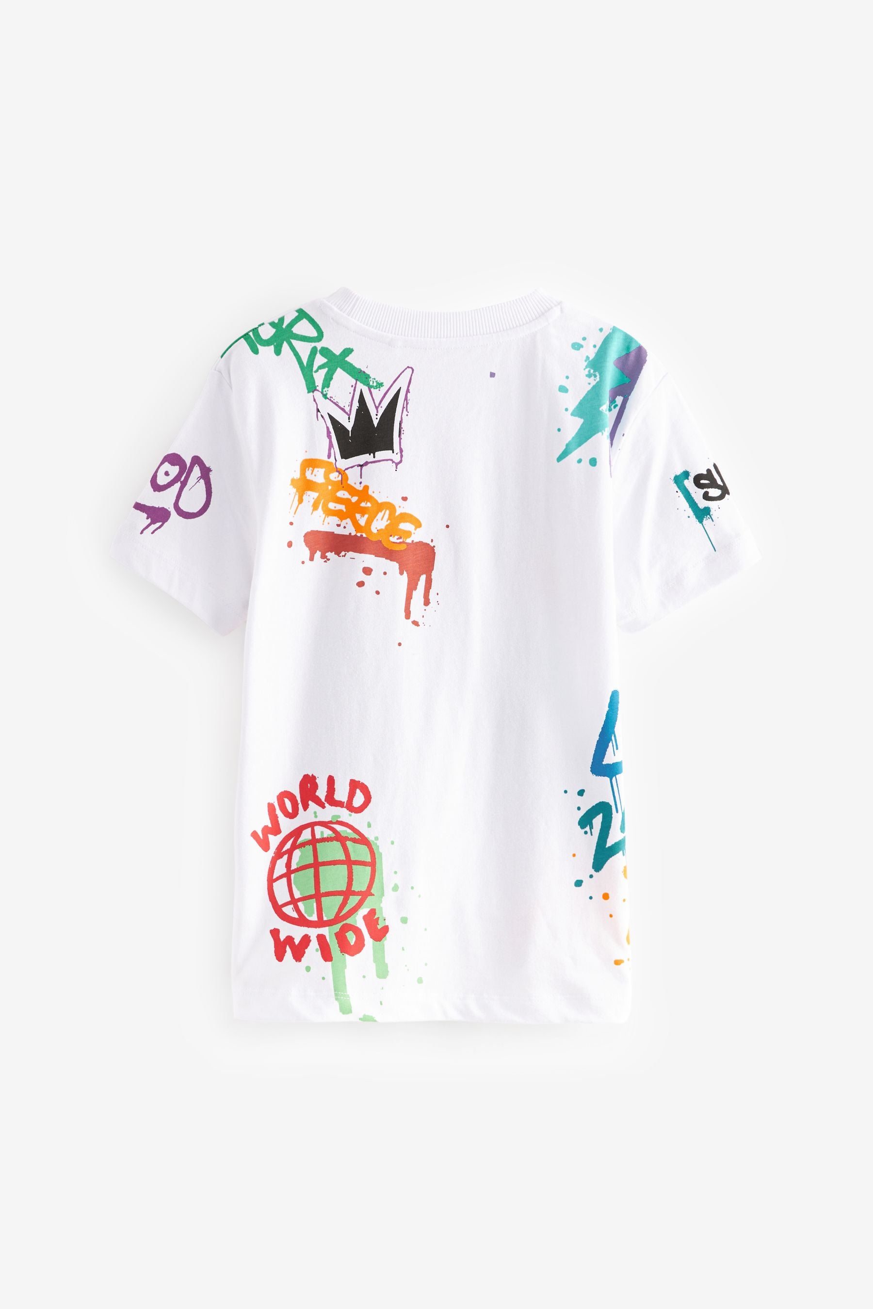 White Graffiti Short Sleeve Graphic 100% Cotton T-Shirt (3-16yrs)