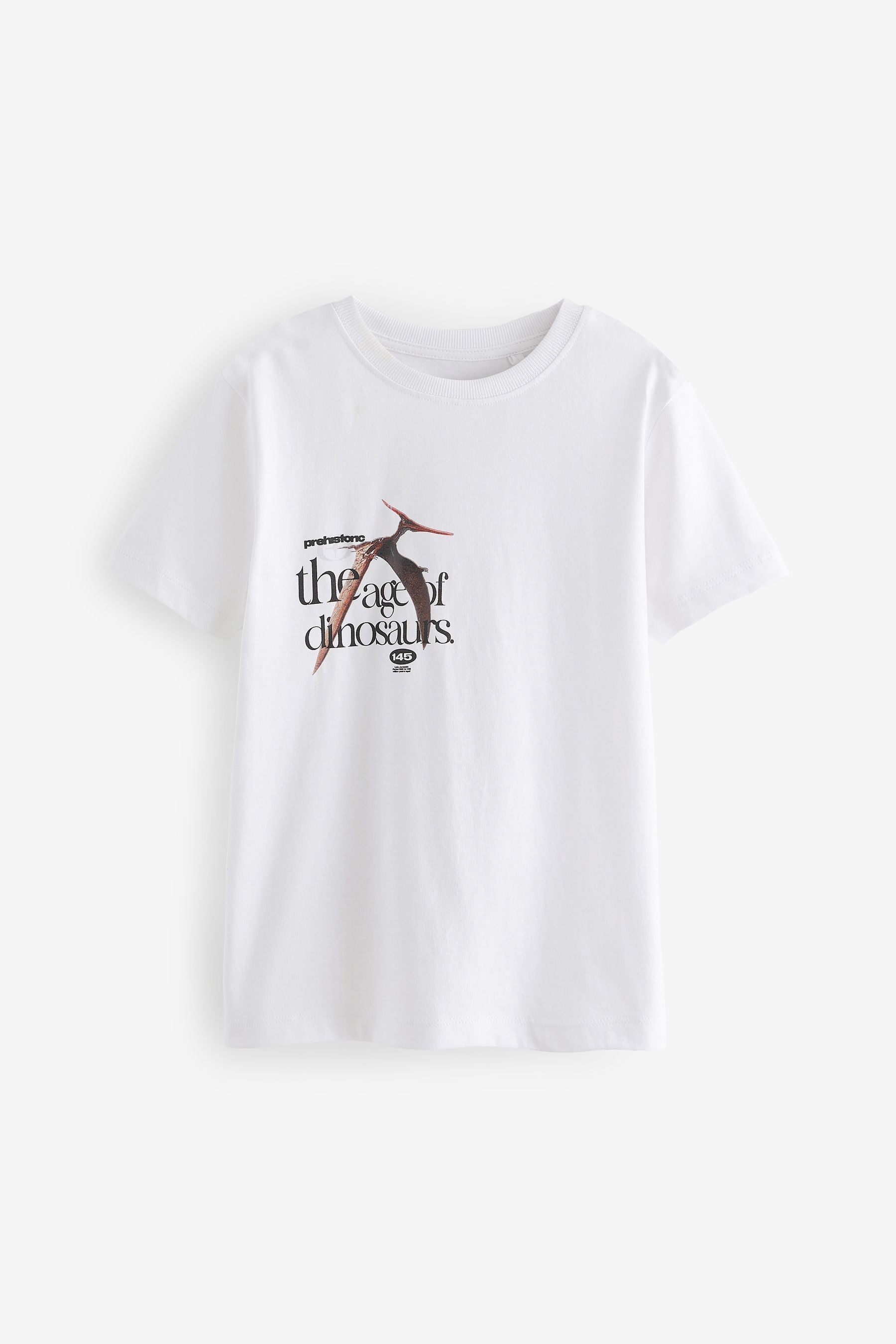 White Dino Back Print 100% Cotton Short Sleeve Graphic T-Shirt (3-16yrs)