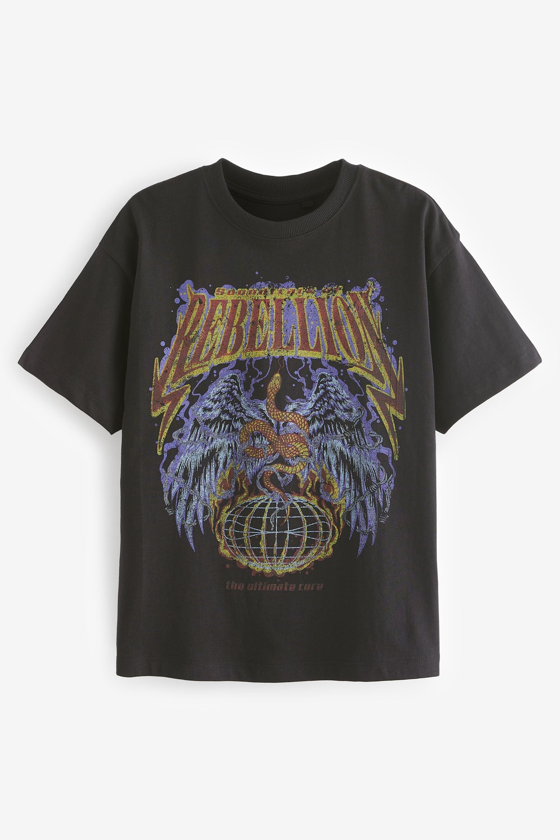 Black Rebellion Relaxed Fit Short Sleeve 100% Cotton Graphic T-Shirt (3-16yrs)